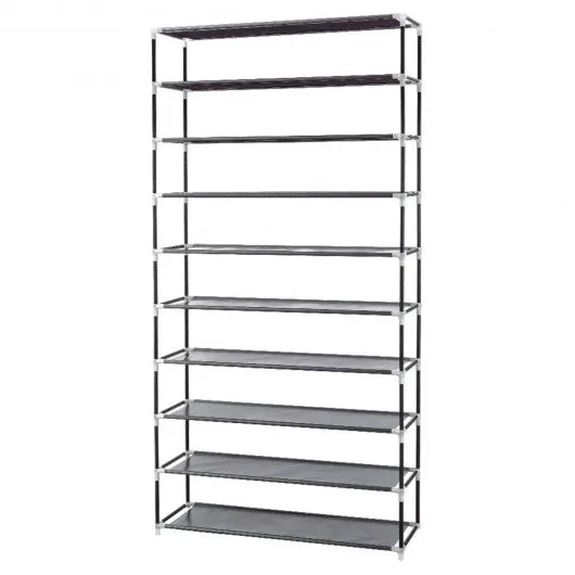 10 Tier 27 Pair Space Saving Shoe Tower Rack with Fabric Cover-Black