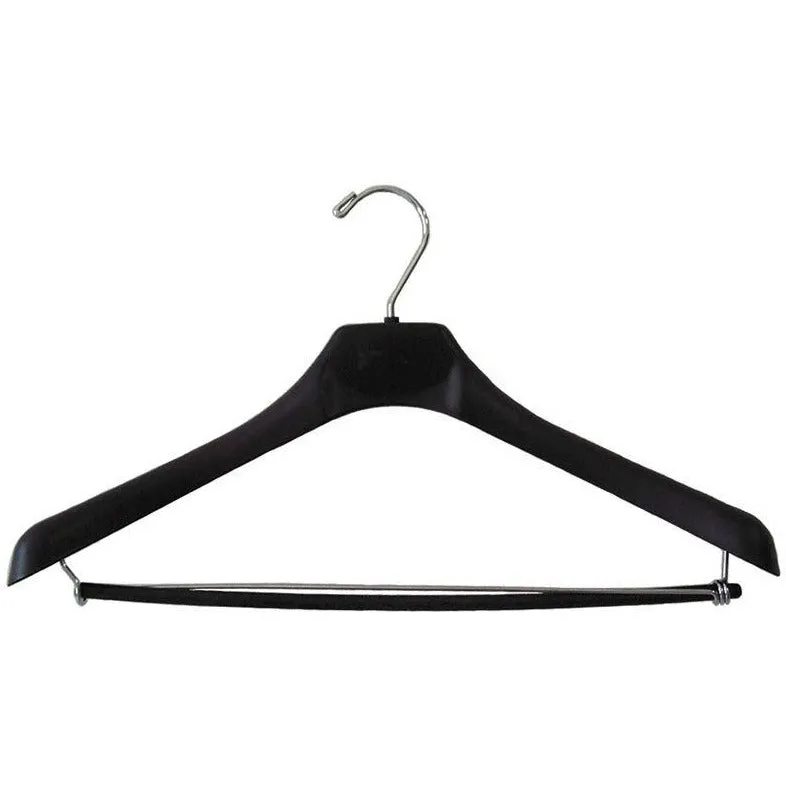 18" Black Plastic Concave Suit Hanger with Wide Shoulders (with Locking Pant Bar)