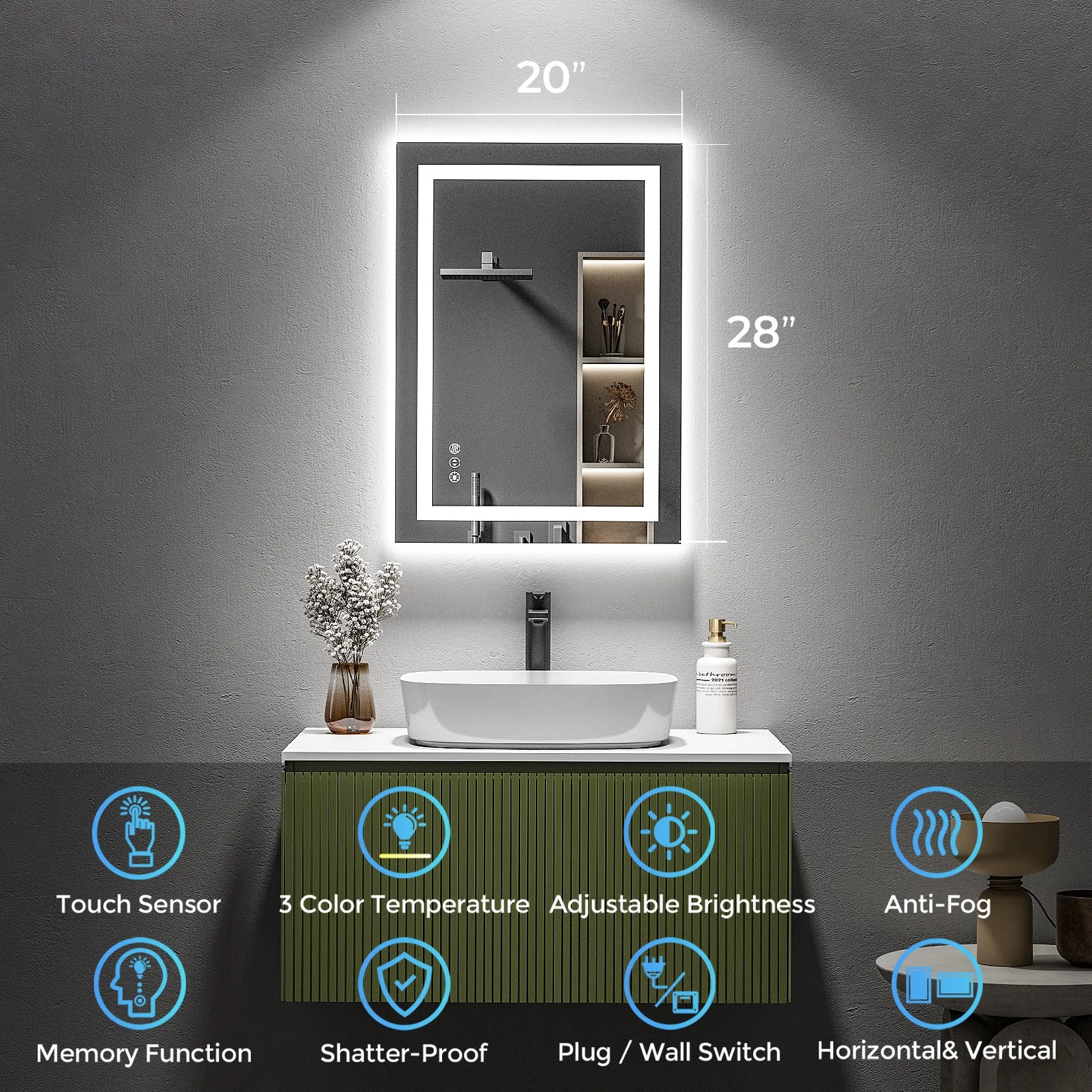 2022 Collection  Backlit   Front-Lighted LED Mirror for Bathroom 20 x 28 Inch