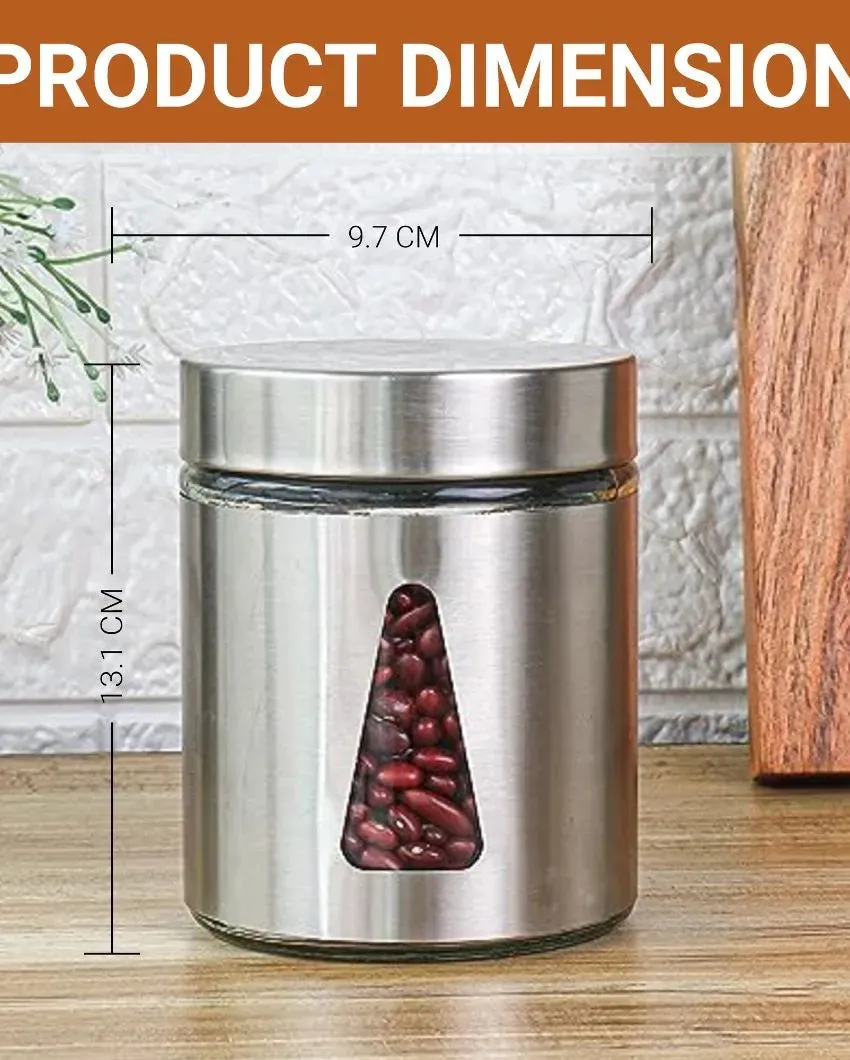 Alvara Steel Jar for Kitchen Storage with Triangle Glass Window and Stainless Steel Cover | 700ml