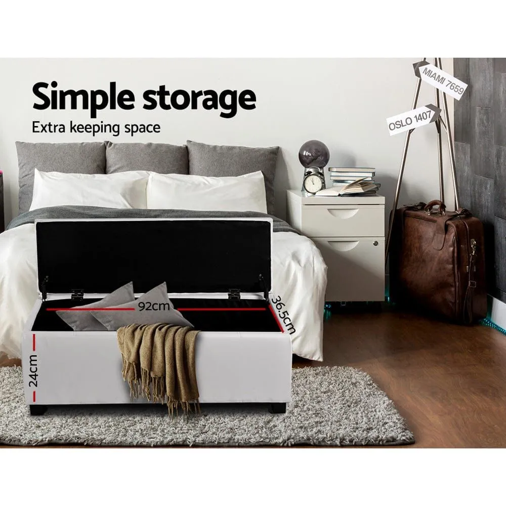 Artiss Storage Ottoman Blanket Box 97cm Leather White