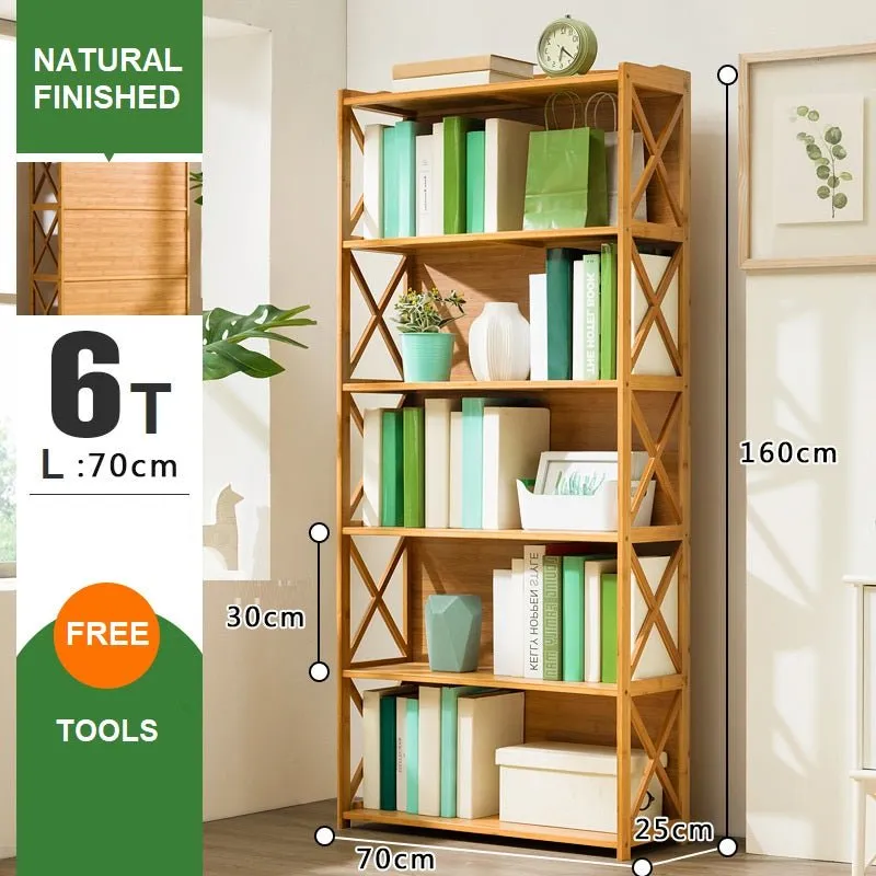 Bamboo Bookshelf Storage Rack Shelf Stand Bookcase Holder Display Drawers