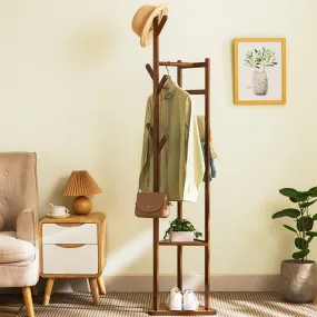 Bamboo Clothes Coat Rack Garment Stand Shelf Tree Hanger Bag Hat Hook Holder