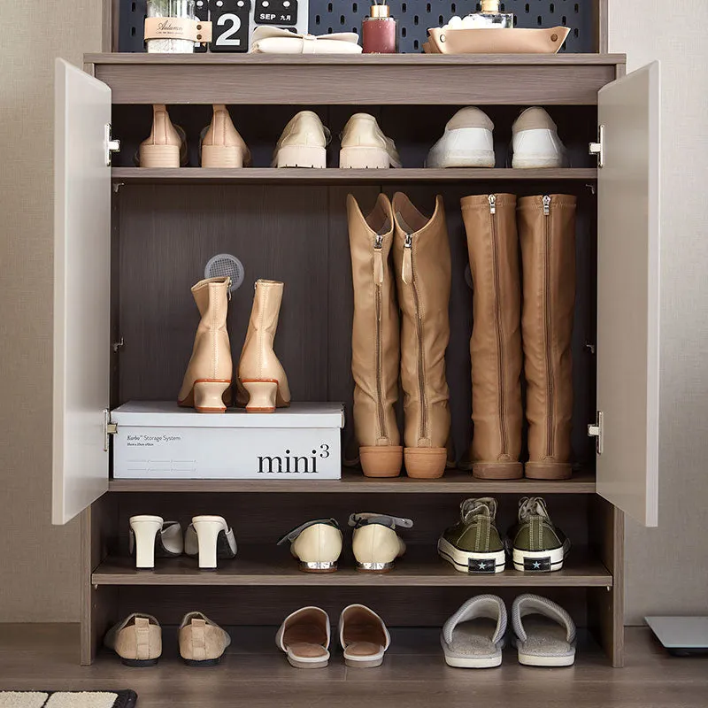 Cappuccino Taupe Shoe Cabinet with Coat Rack