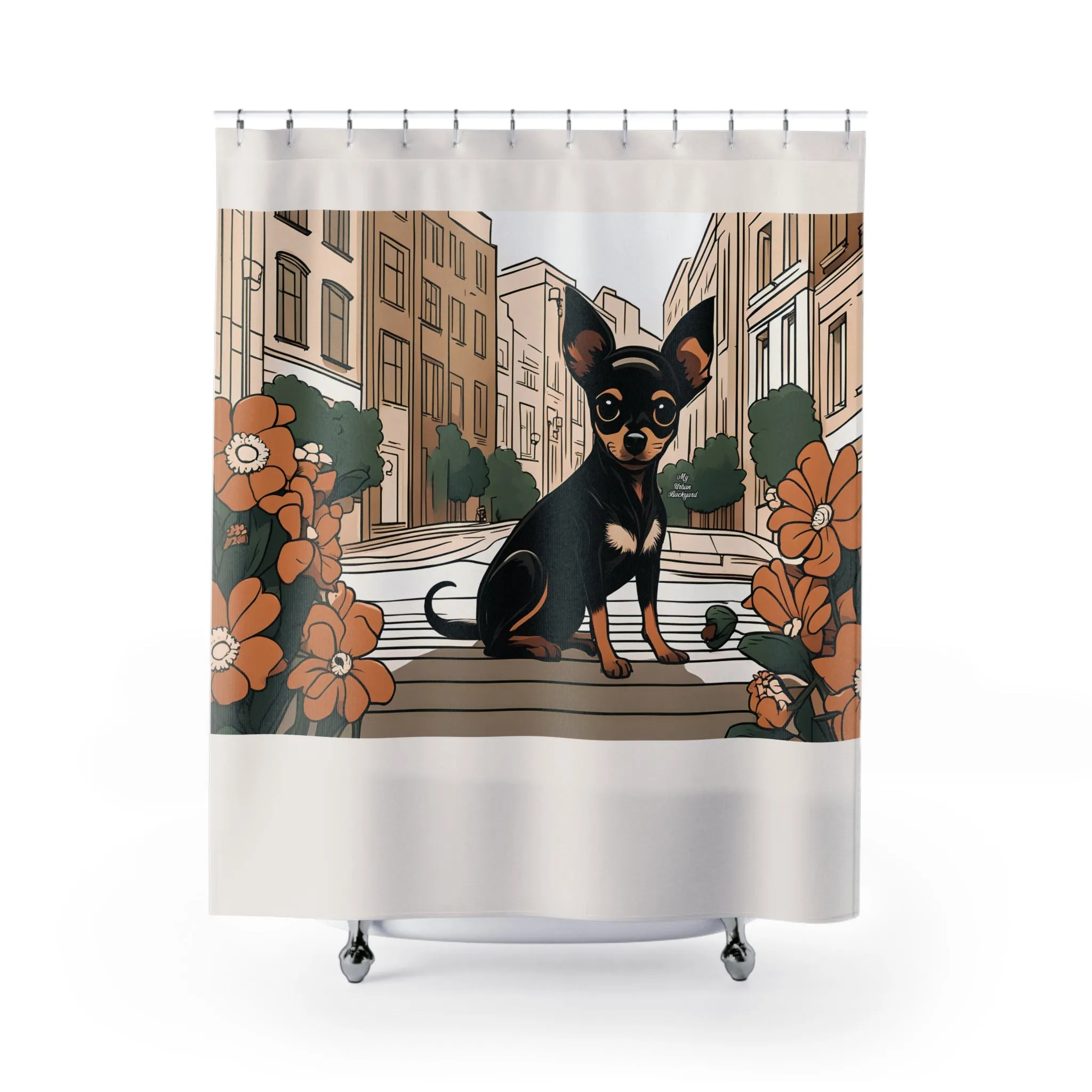 City Chihuahua, Shower Curtain, Cream accent color - 71" x 74"