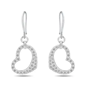 CZ Open Heart Earrings Dangle Sterling Silver