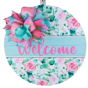 Floral Door Hanger, Pastel Round Wooden Sign, Cozy Home Decor