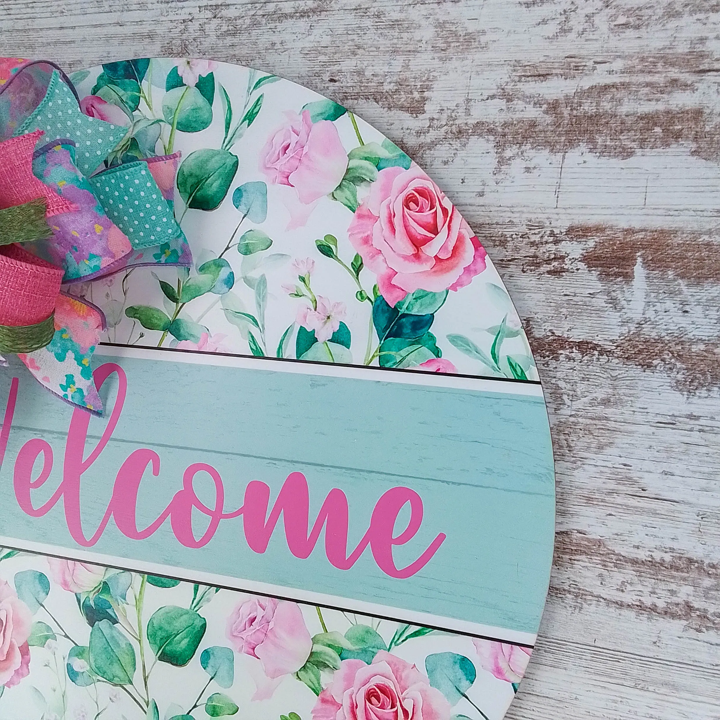 Floral Door Hanger, Pastel Round Wooden Sign, Cozy Home Decor