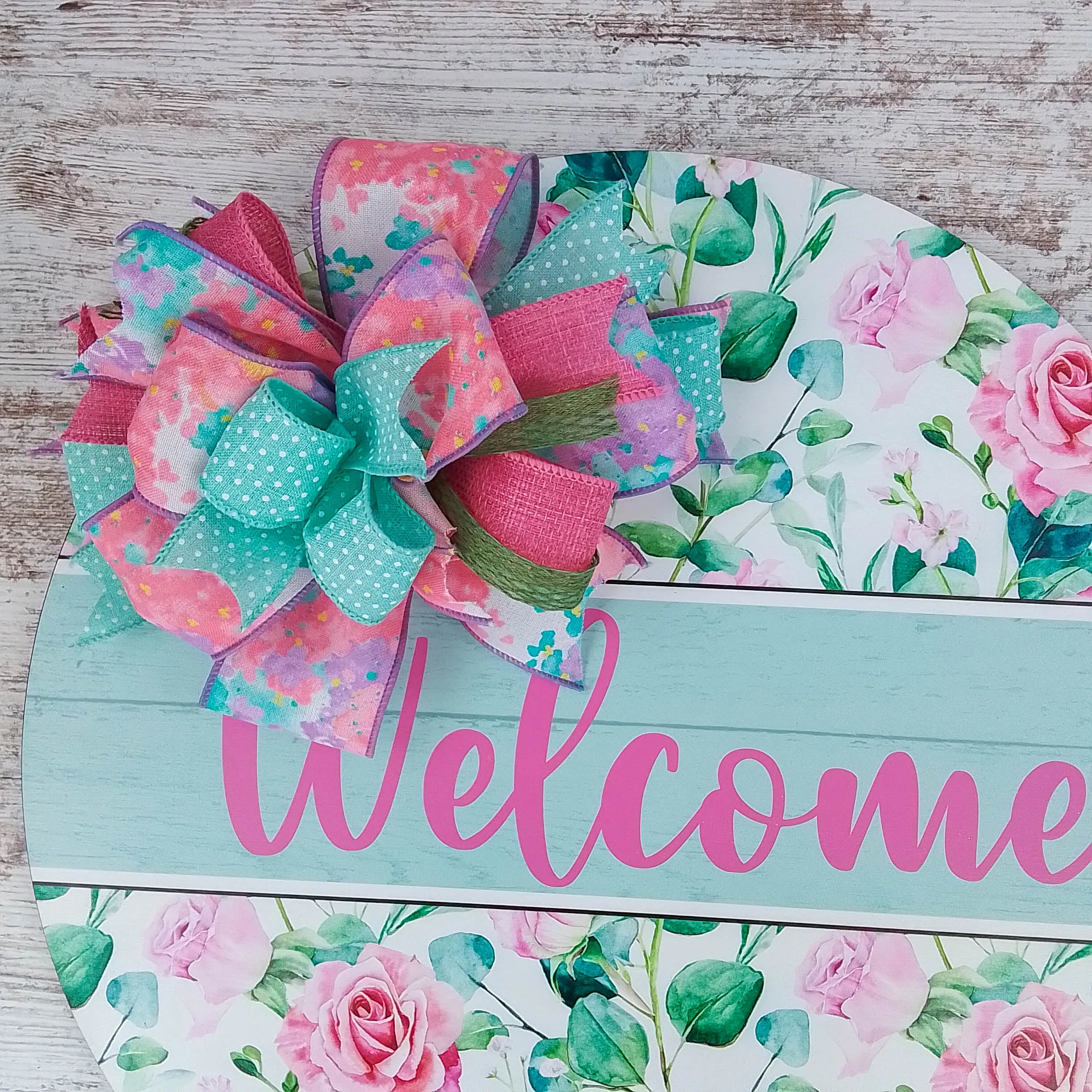 Floral Door Hanger, Pastel Round Wooden Sign, Cozy Home Decor