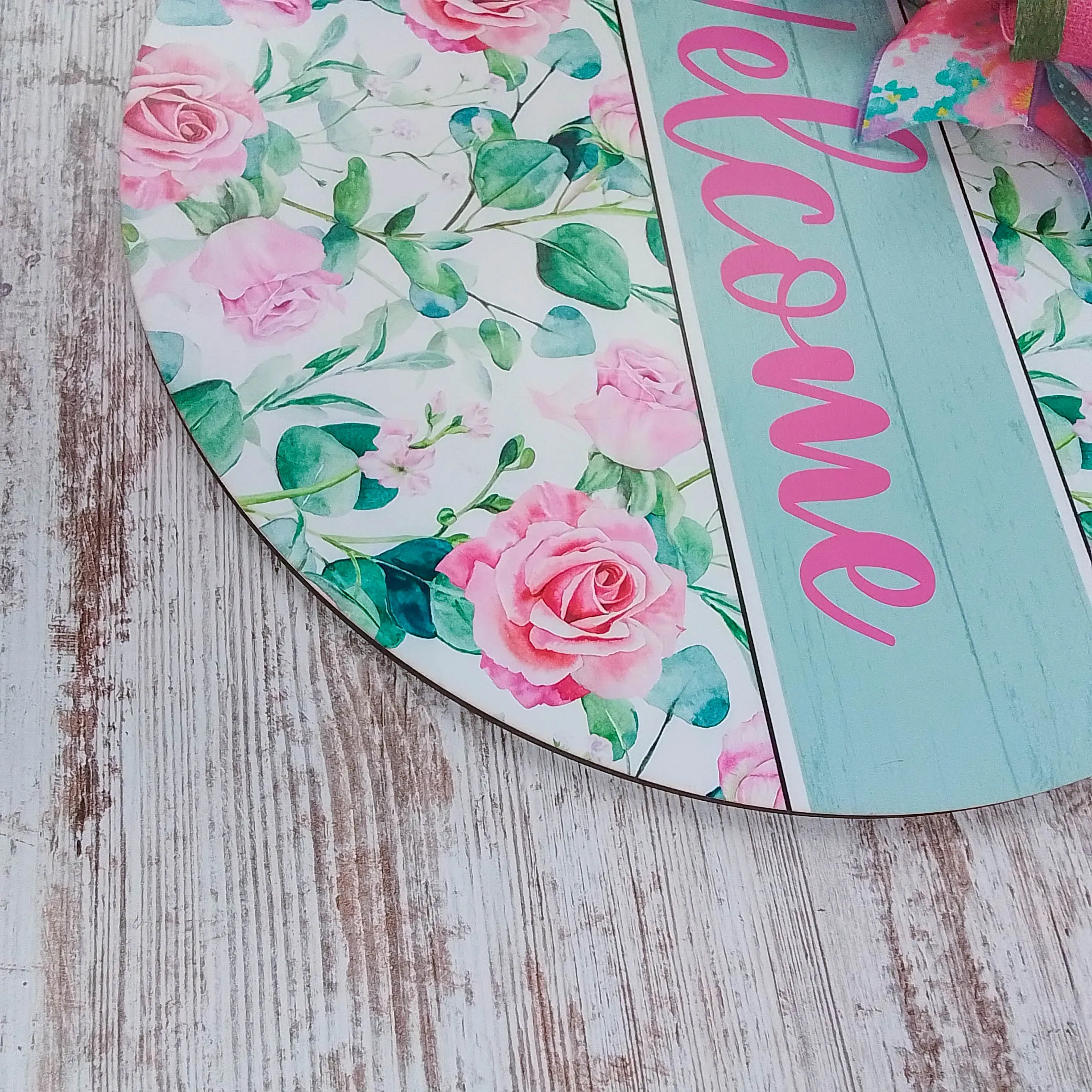 Floral Door Hanger, Pastel Round Wooden Sign, Cozy Home Decor