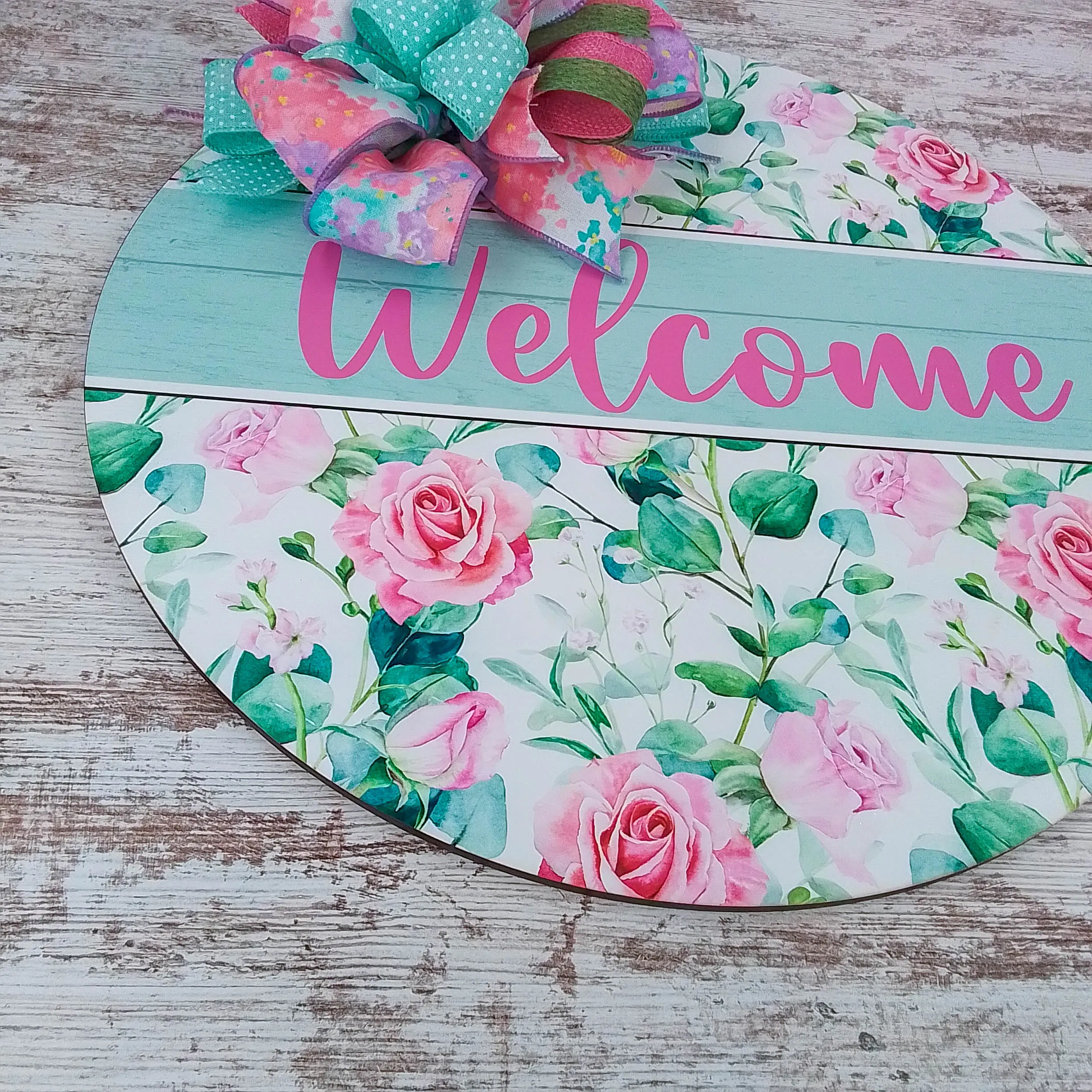 Floral Door Hanger, Pastel Round Wooden Sign, Cozy Home Decor