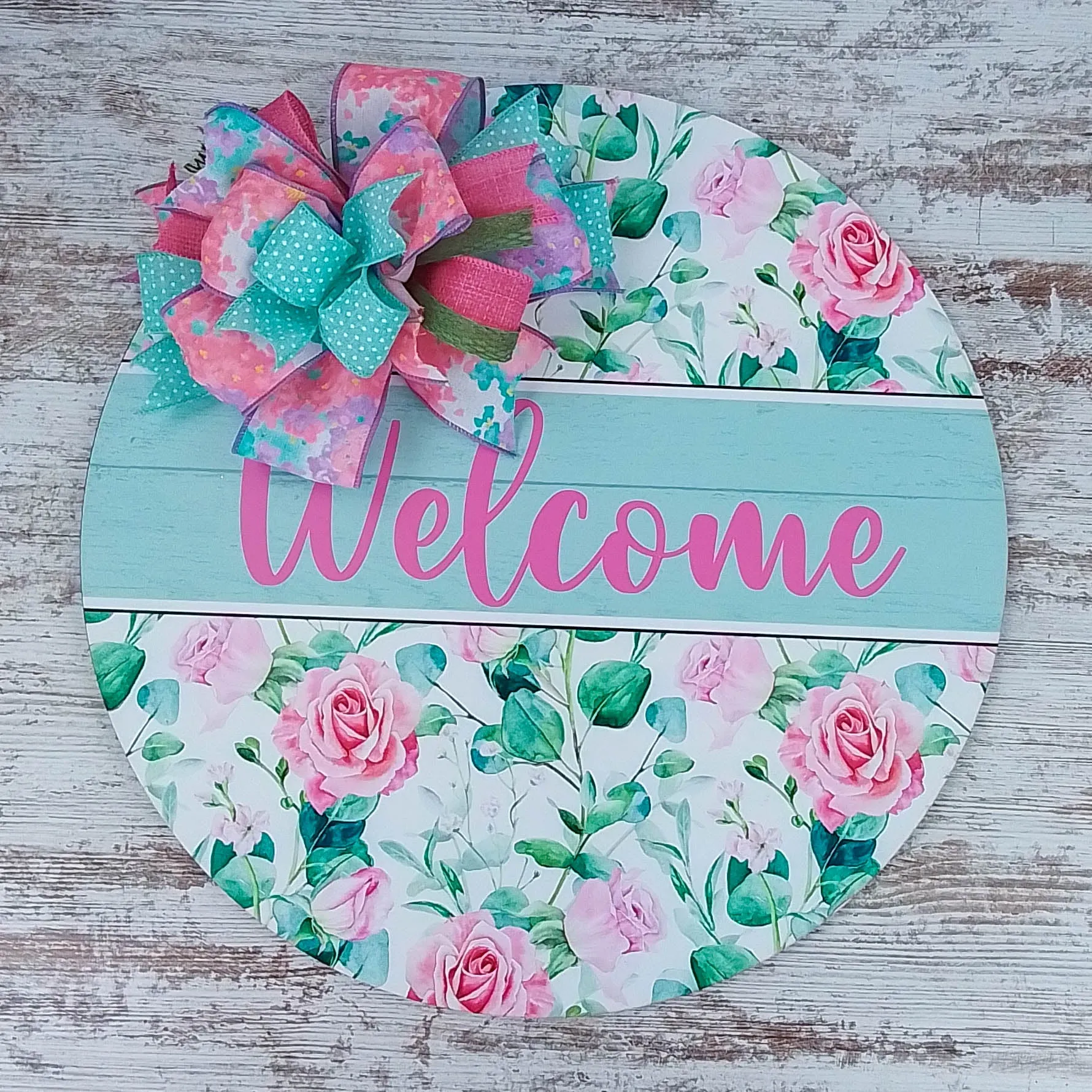 Floral Door Hanger, Pastel Round Wooden Sign, Cozy Home Decor