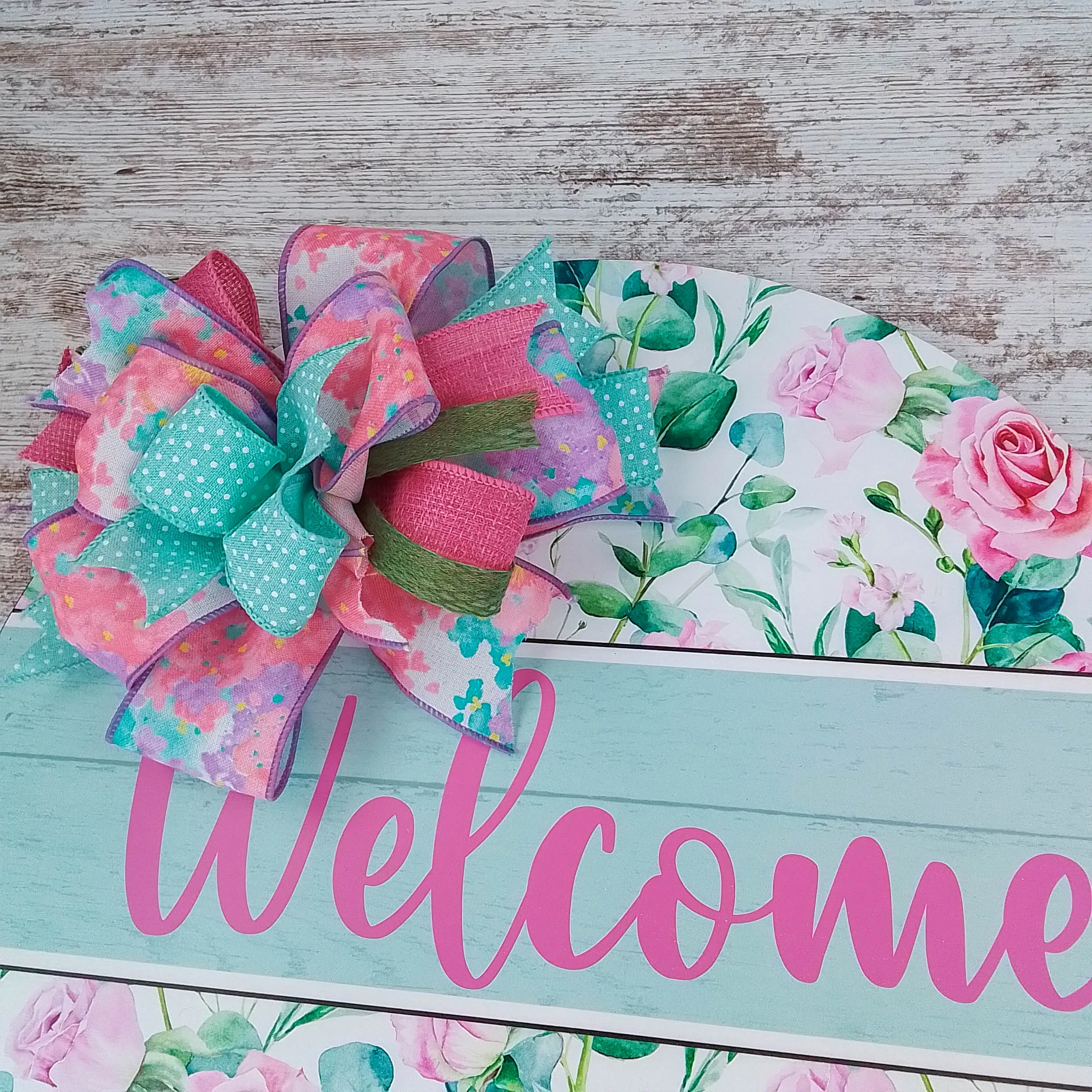 Floral Door Hanger, Pastel Round Wooden Sign, Cozy Home Decor