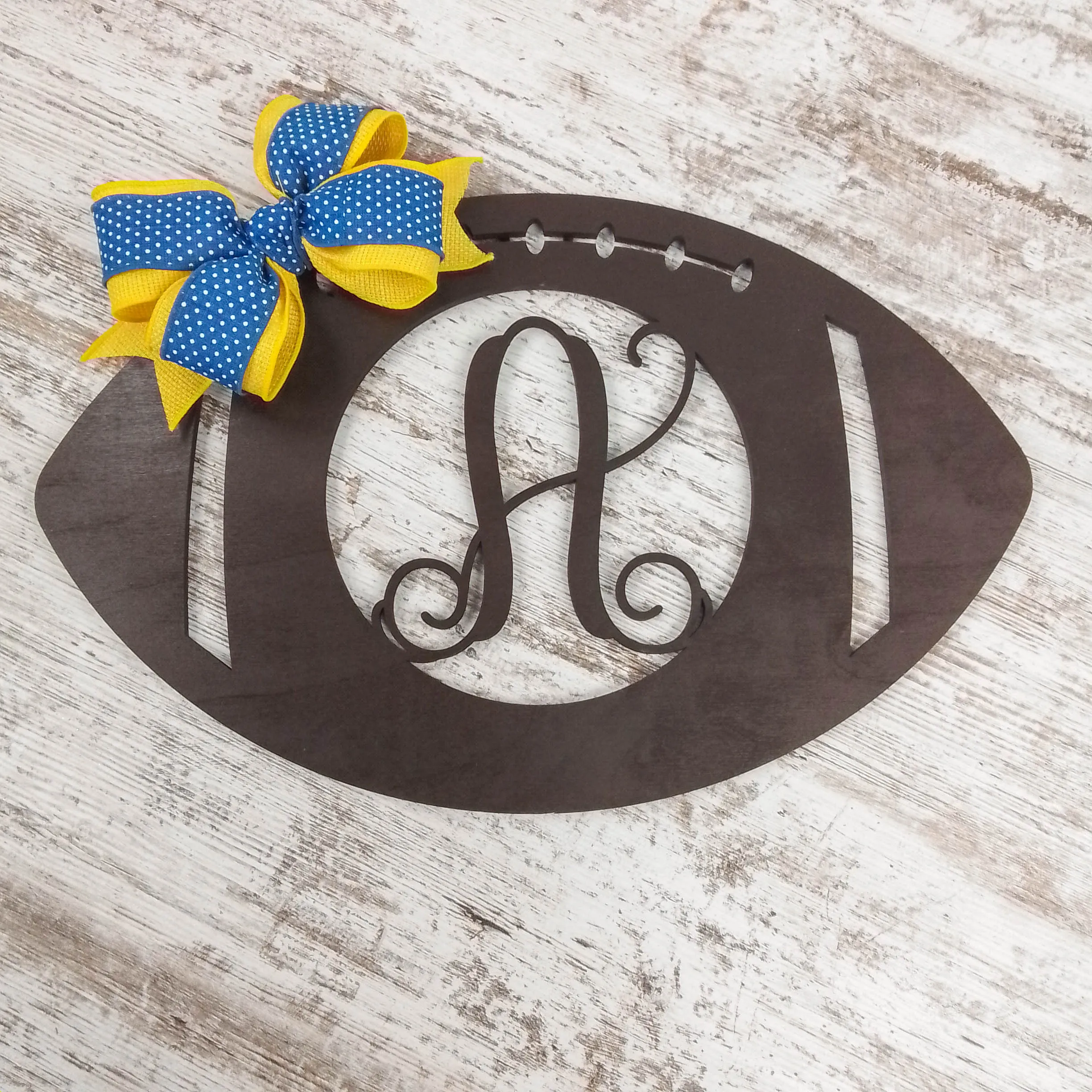 Football Door Hanger, Rustic Monogram Decor, Sports Fan Gift