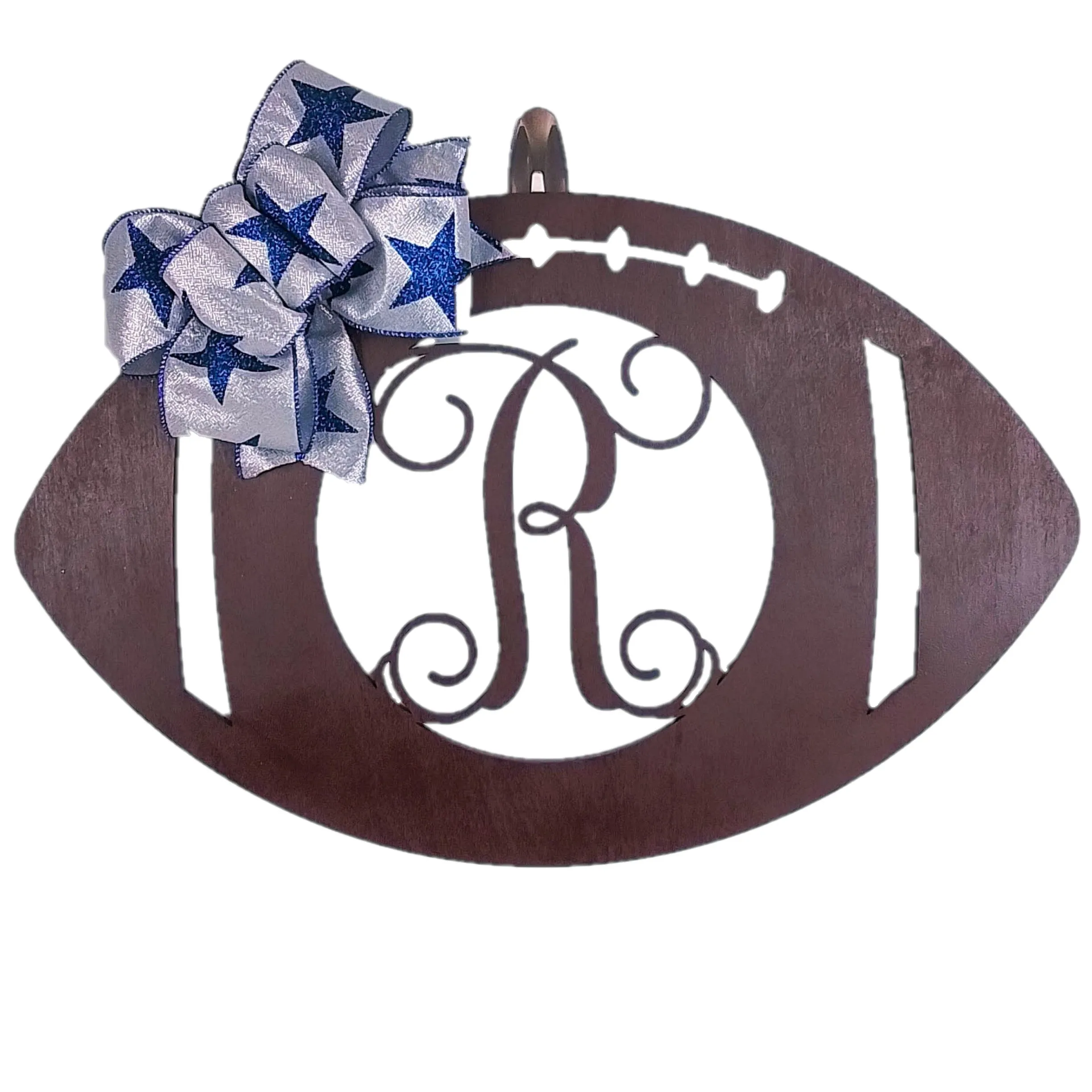 Football Door Hanger, Rustic Monogram Decor, Sports Fan Gift