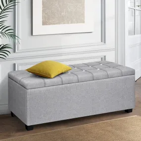 Grey Linen Storage Ottoman with Tufted Buttons, 97cm - Artiss