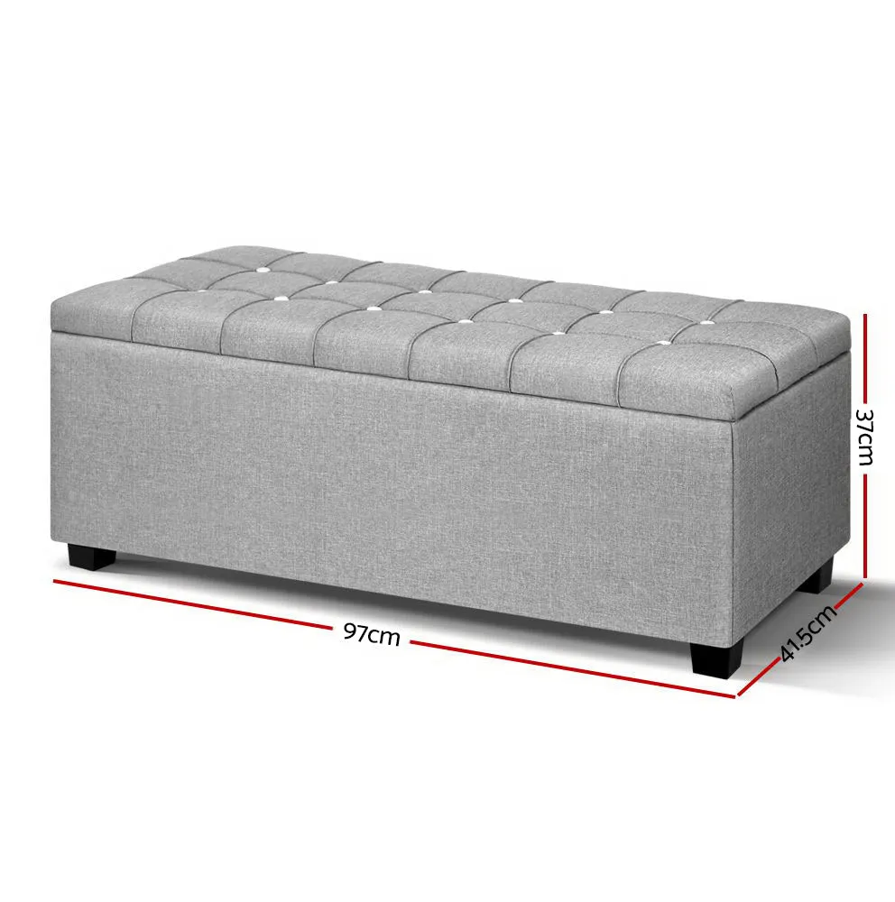 Grey Linen Storage Ottoman with Tufted Buttons, 97cm - Artiss