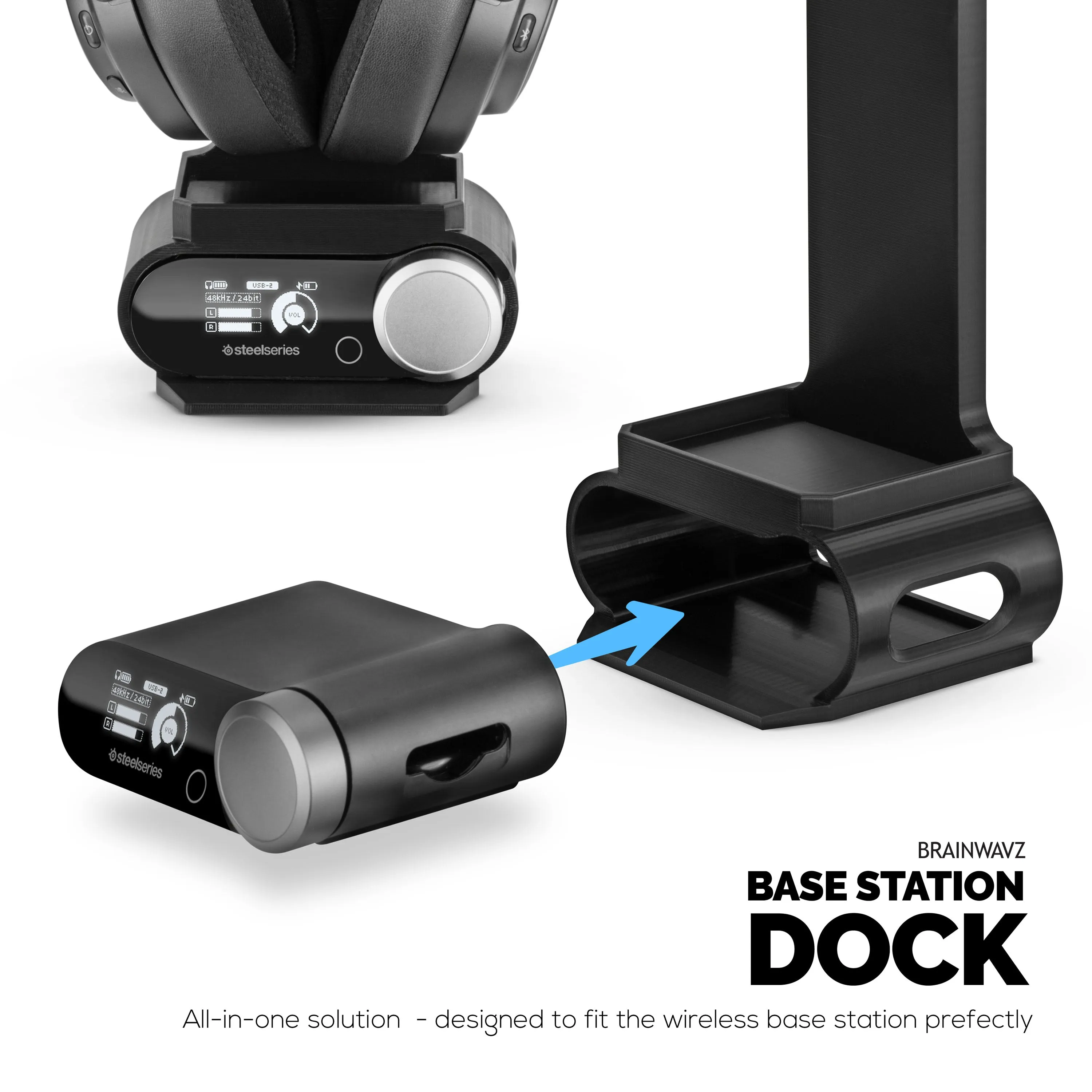 Headphone Stand Designed for Steelseries Arctis Nova Pro Wireless Headsets with Dock for the Wireless Base Station