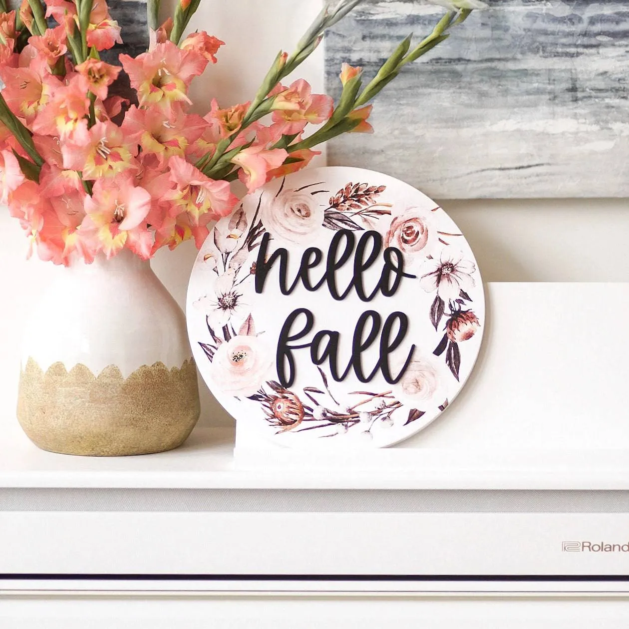 Hello Fall 3D Wooden Round Sign