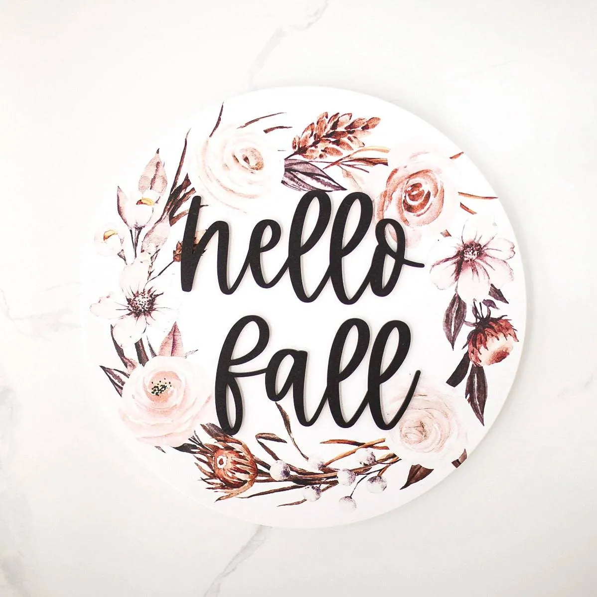 Hello Fall 3D Wooden Round Sign