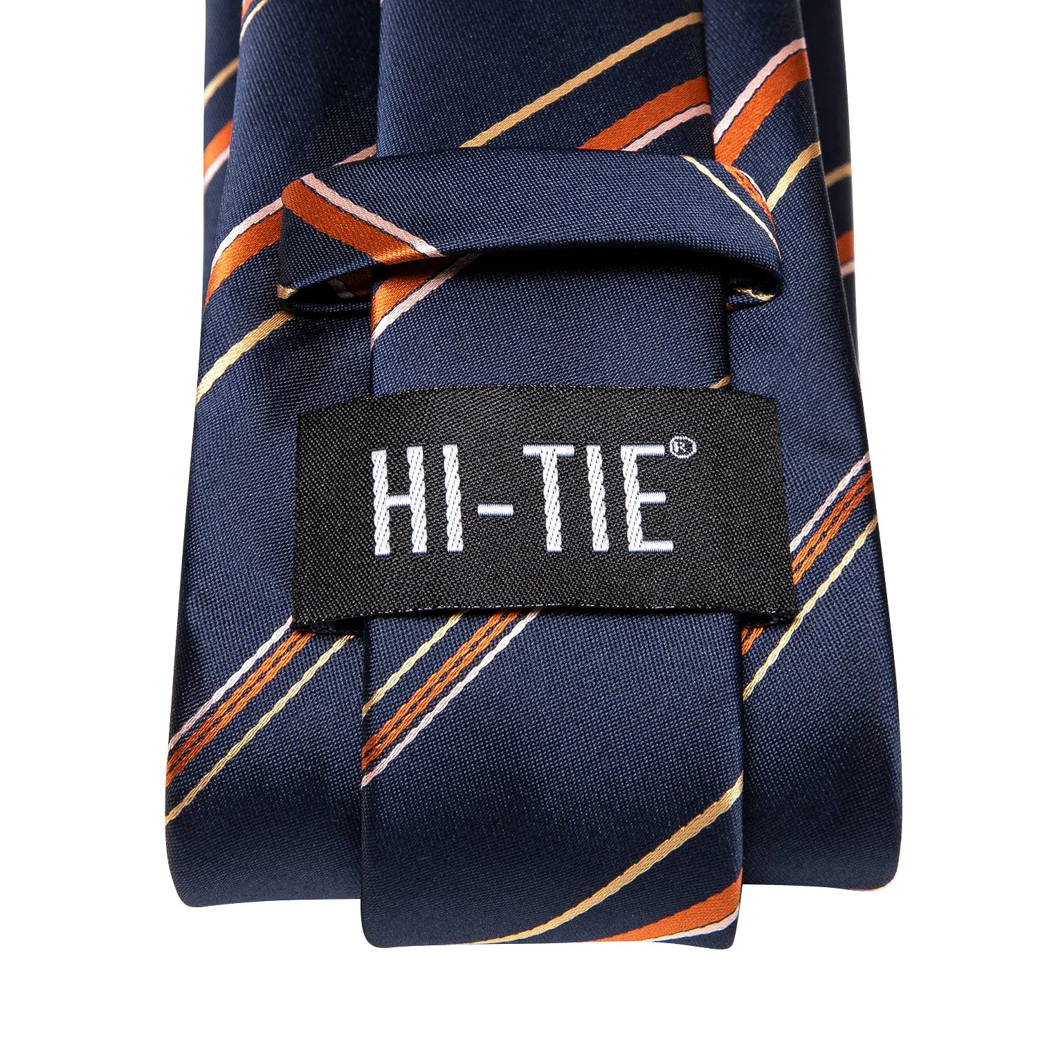 Hi-Tie Blue Colorful Strip Men's Necktie Pocket Square Cufflinks Set