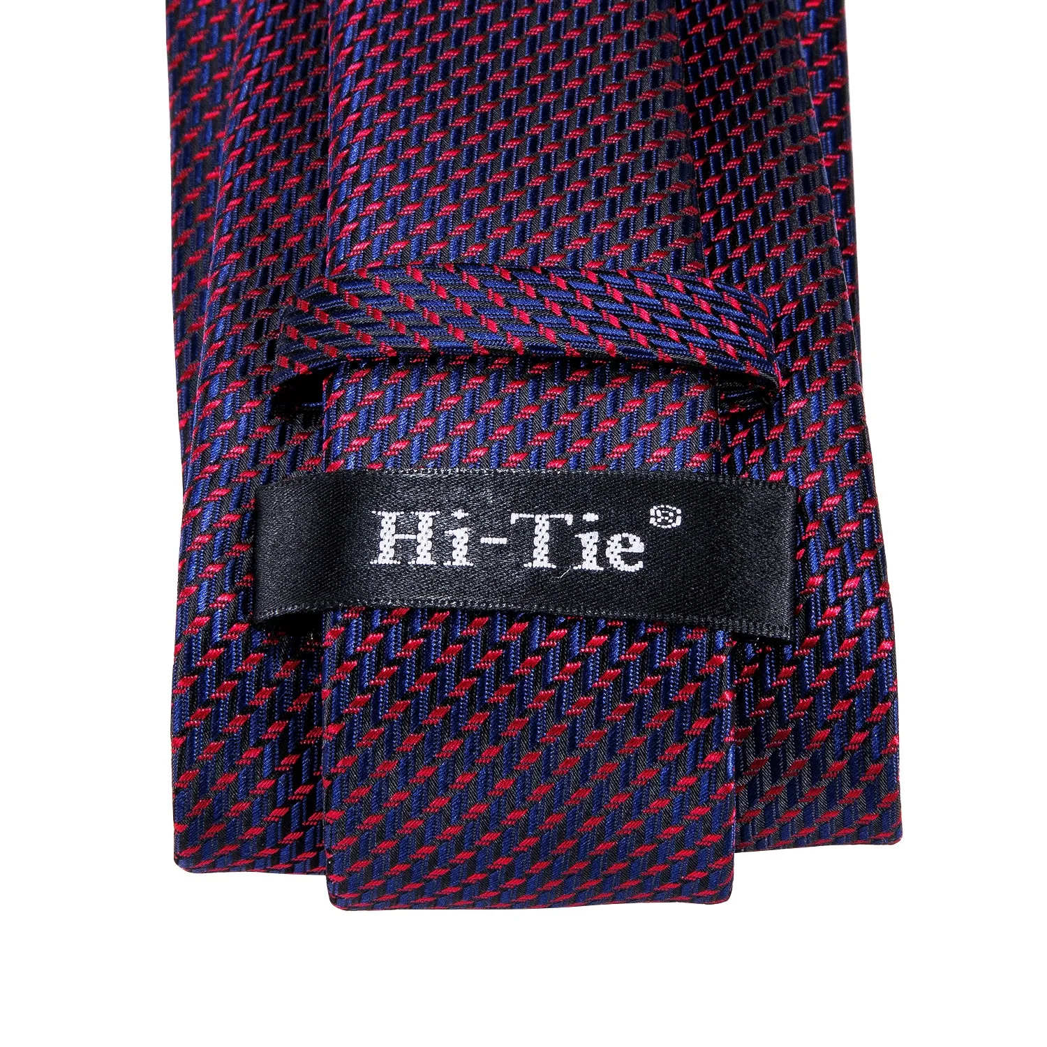 Hi-Tie Blue Red Striped Mens Geometric Tie Pocket Square Cufflinks Set