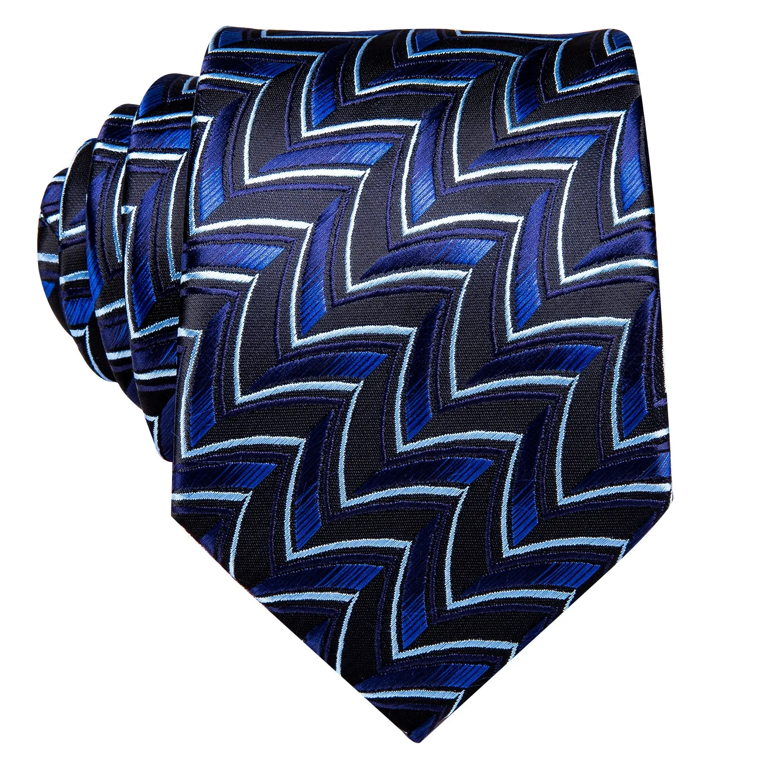 Hi-Tie Blue Striped Novelty Tie Pocket Square Cufflinks Set