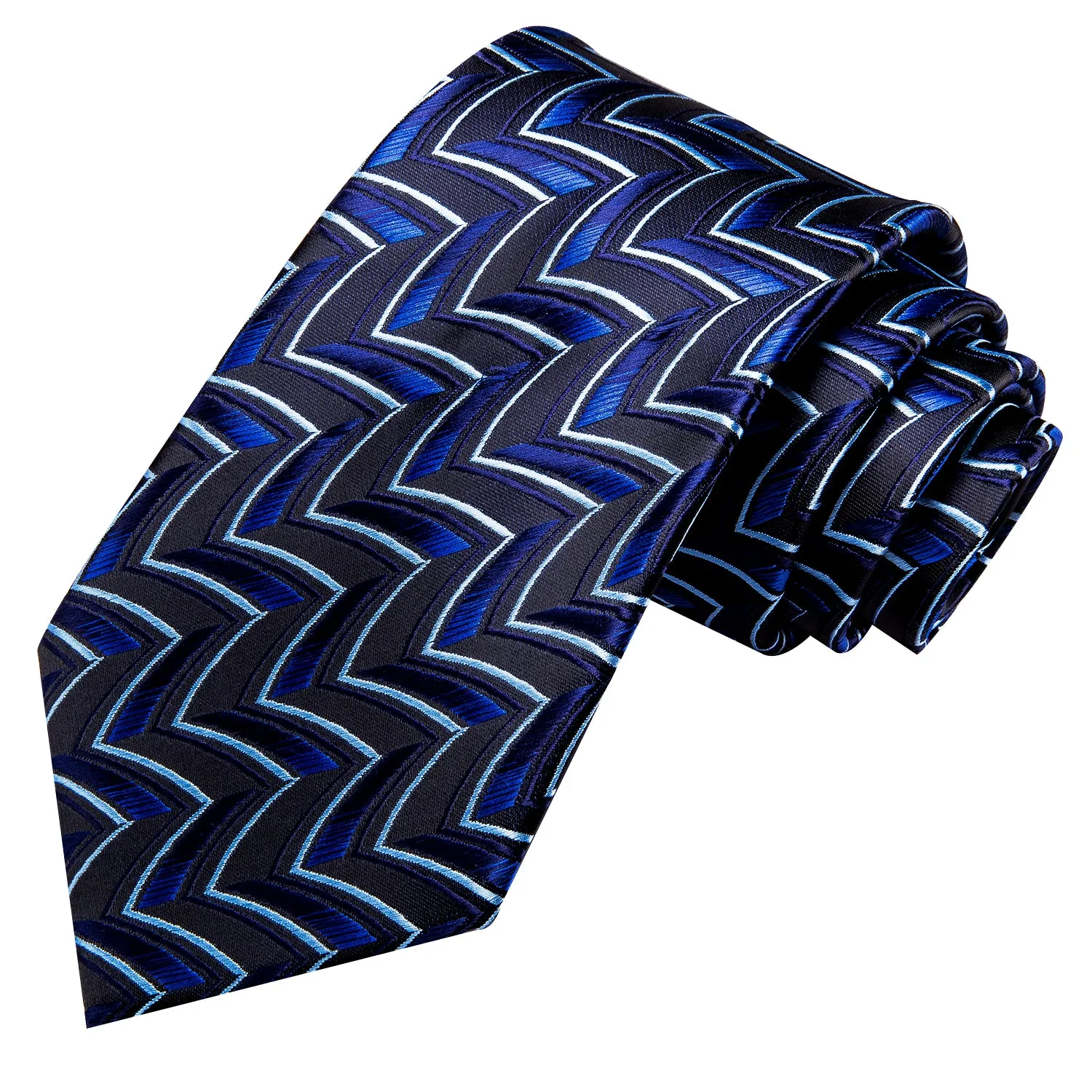 Hi-Tie Blue Striped Novelty Tie Pocket Square Cufflinks Set