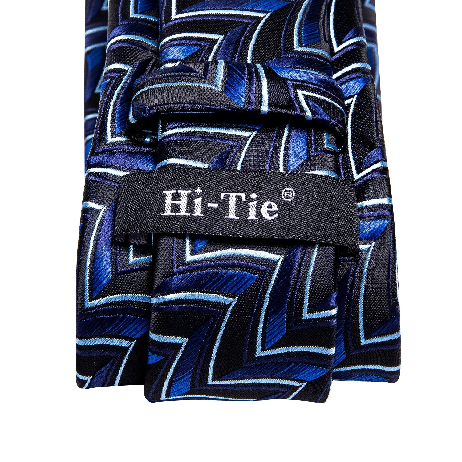 Hi-Tie Blue Striped Novelty Tie Pocket Square Cufflinks Set