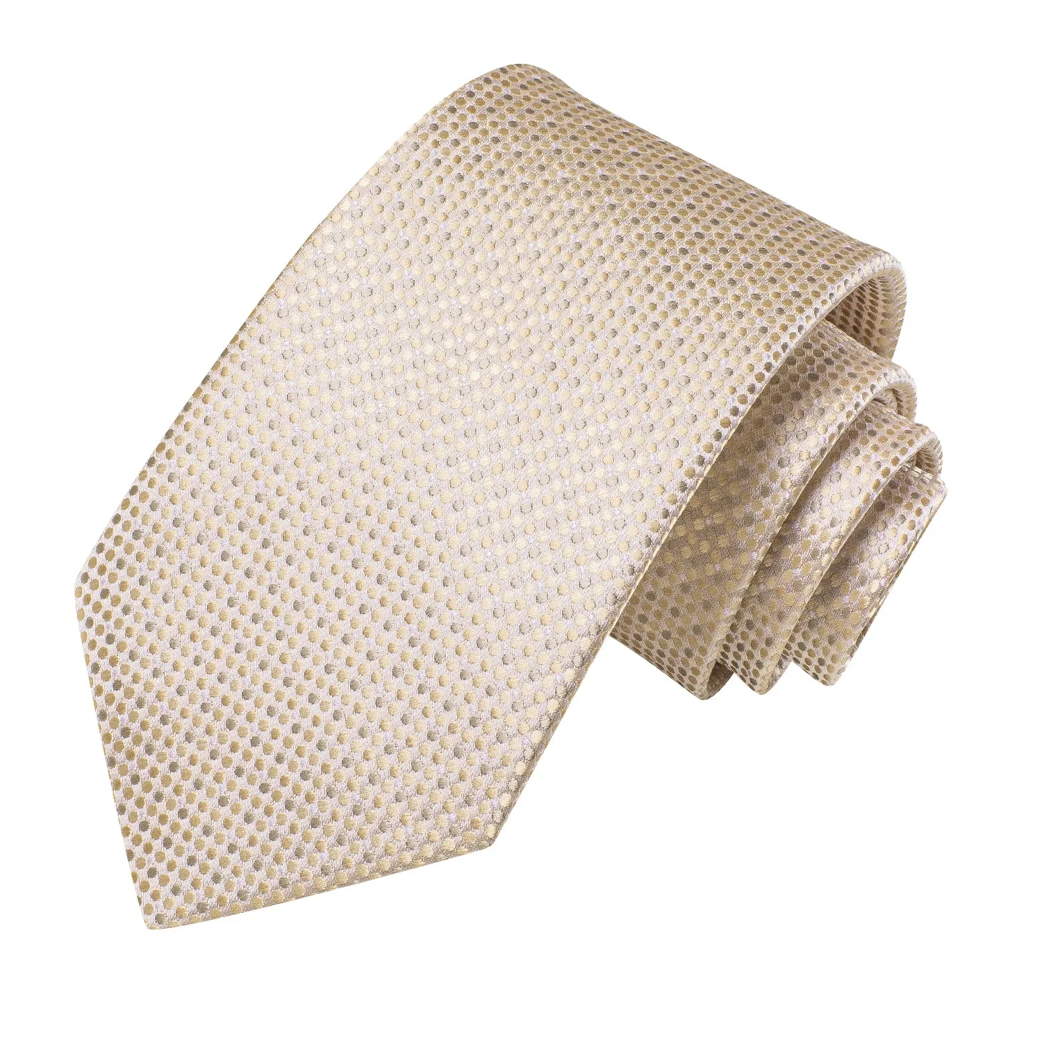 Hi-Tie Champagne Dot Silk Necktie Mens Tie Pocket Square Cufflinks Set