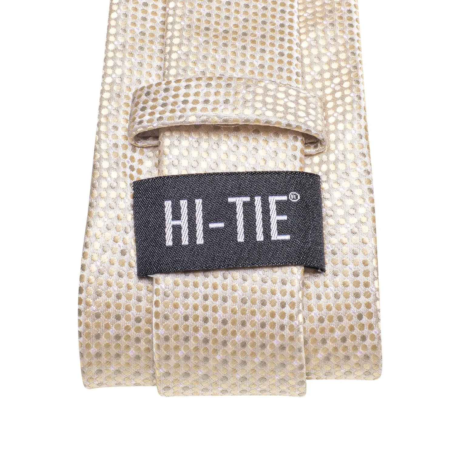 Hi-Tie Champagne Dot Silk Necktie Mens Tie Pocket Square Cufflinks Set