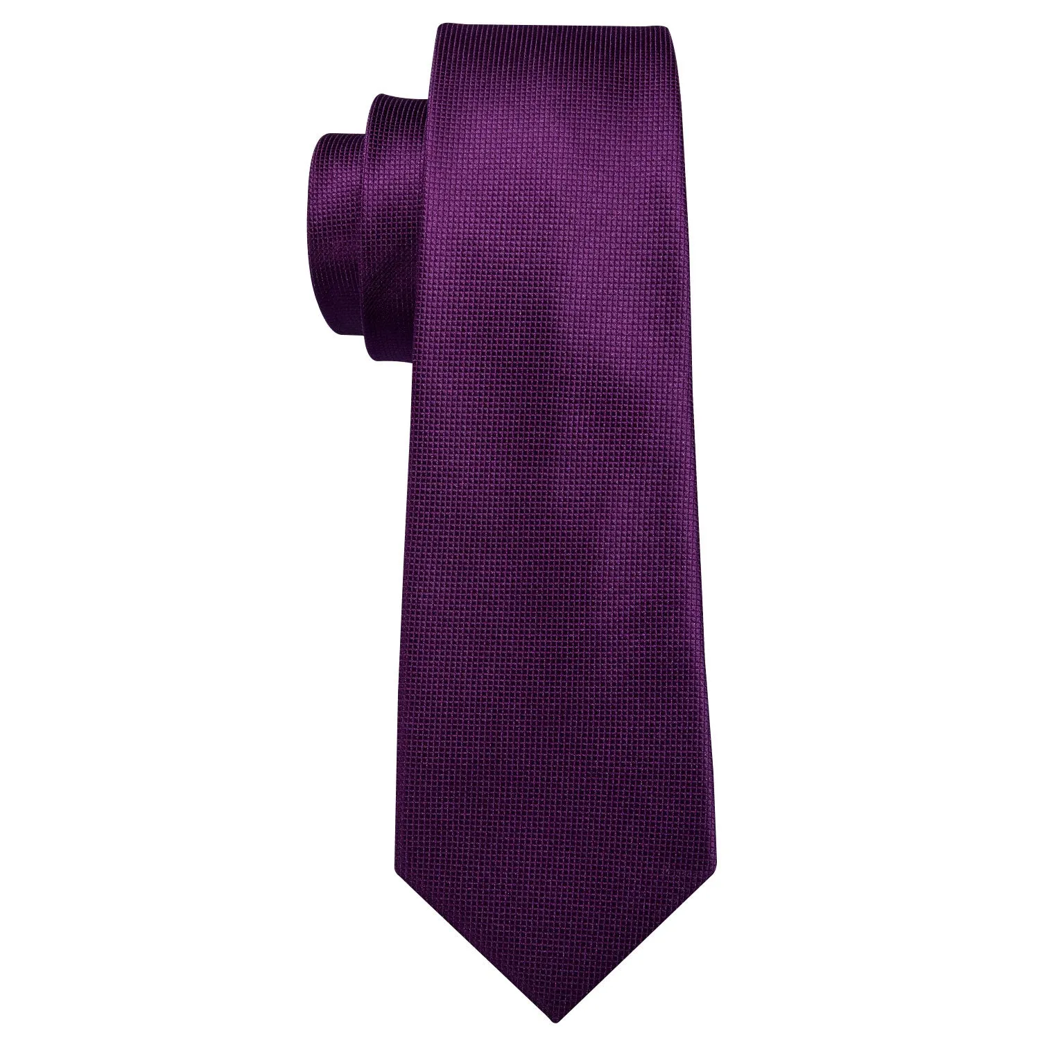 Hi-Tie Dark Purple Mens Necktie Solid Tie Pocket Square Cufflinks Set