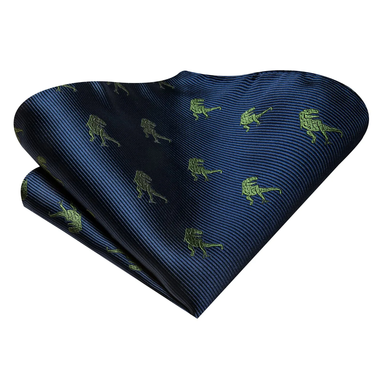 Hi-Tie Deep Blue Green Dinosaur Novelty Silk Mens Tie Pocket Square Cufflinks Set