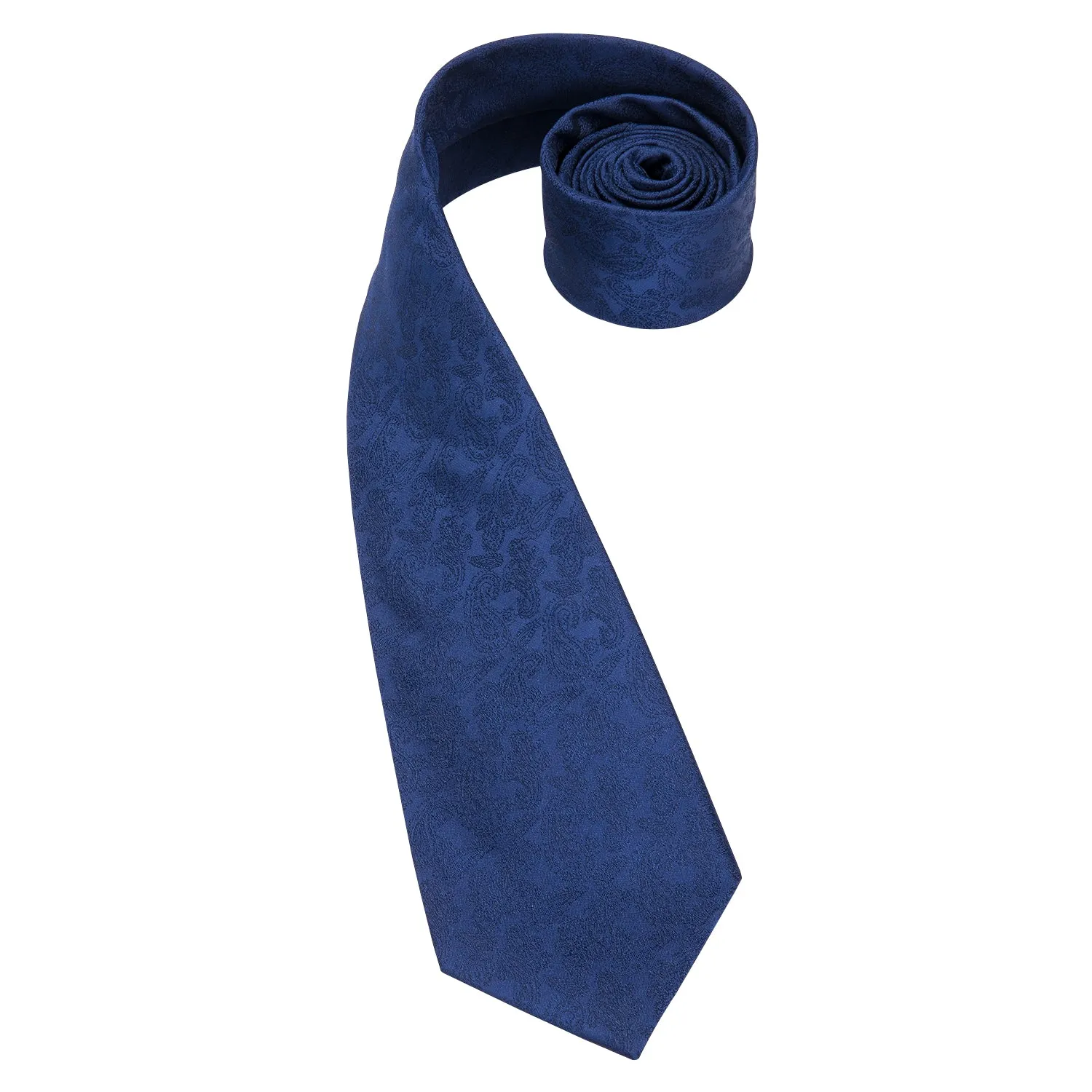 Hi-Tie Deep Blue Necktie Paisley Silk Tie Pocket Square Cufflinks Set