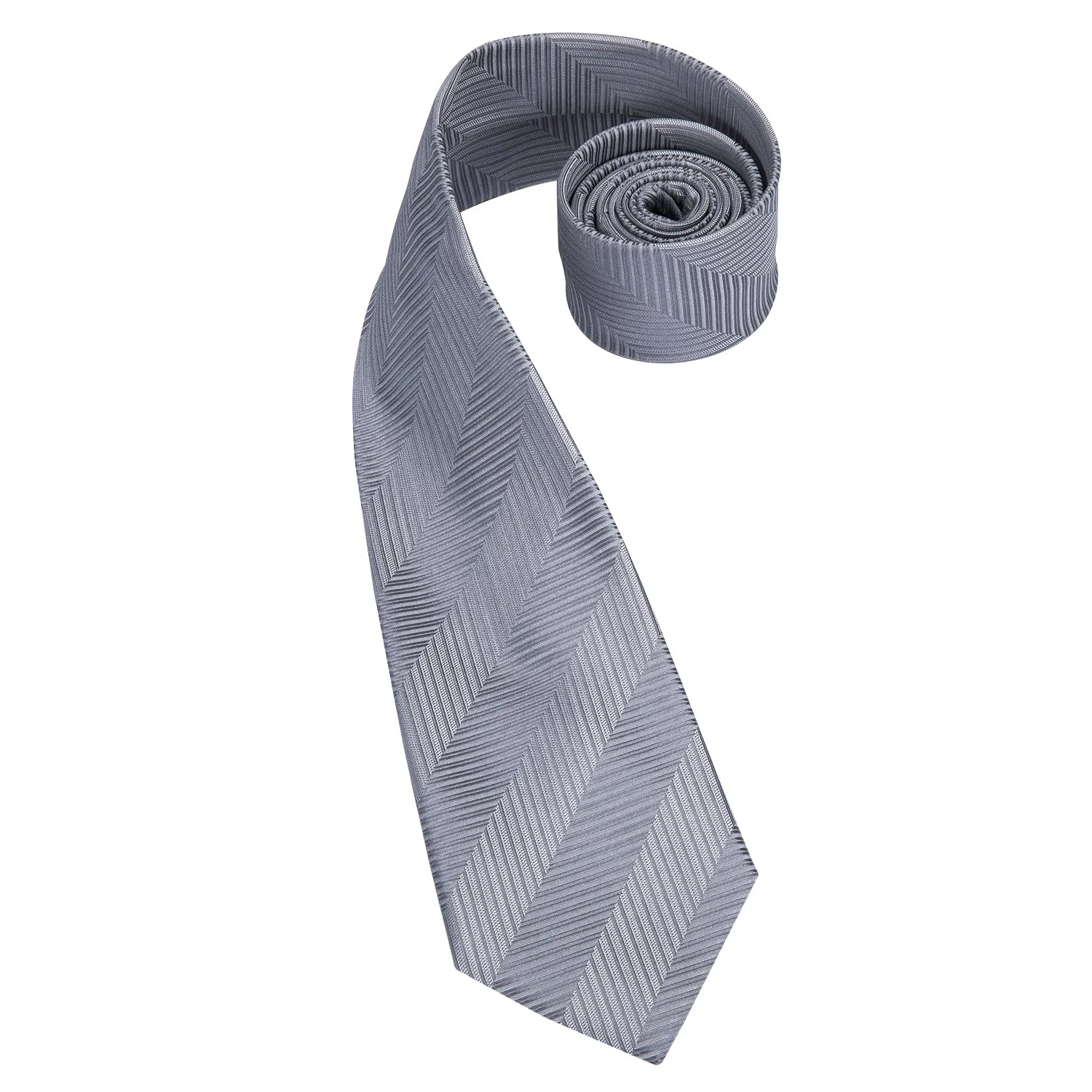 Hi-Tie Essential Dark Grey Striped Necktie Pocket Square Cufflinks Set