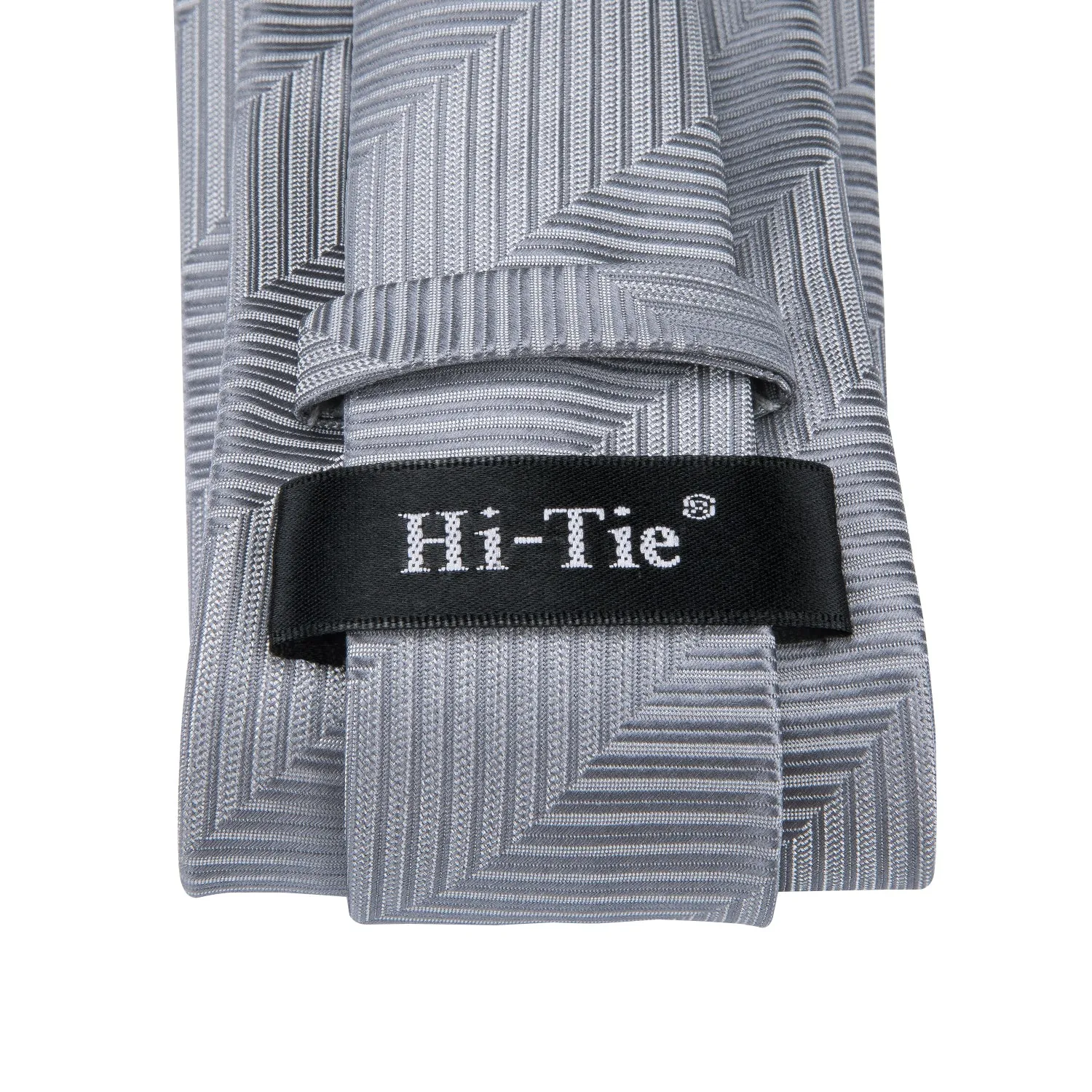 Hi-Tie Essential Dark Grey Striped Necktie Pocket Square Cufflinks Set