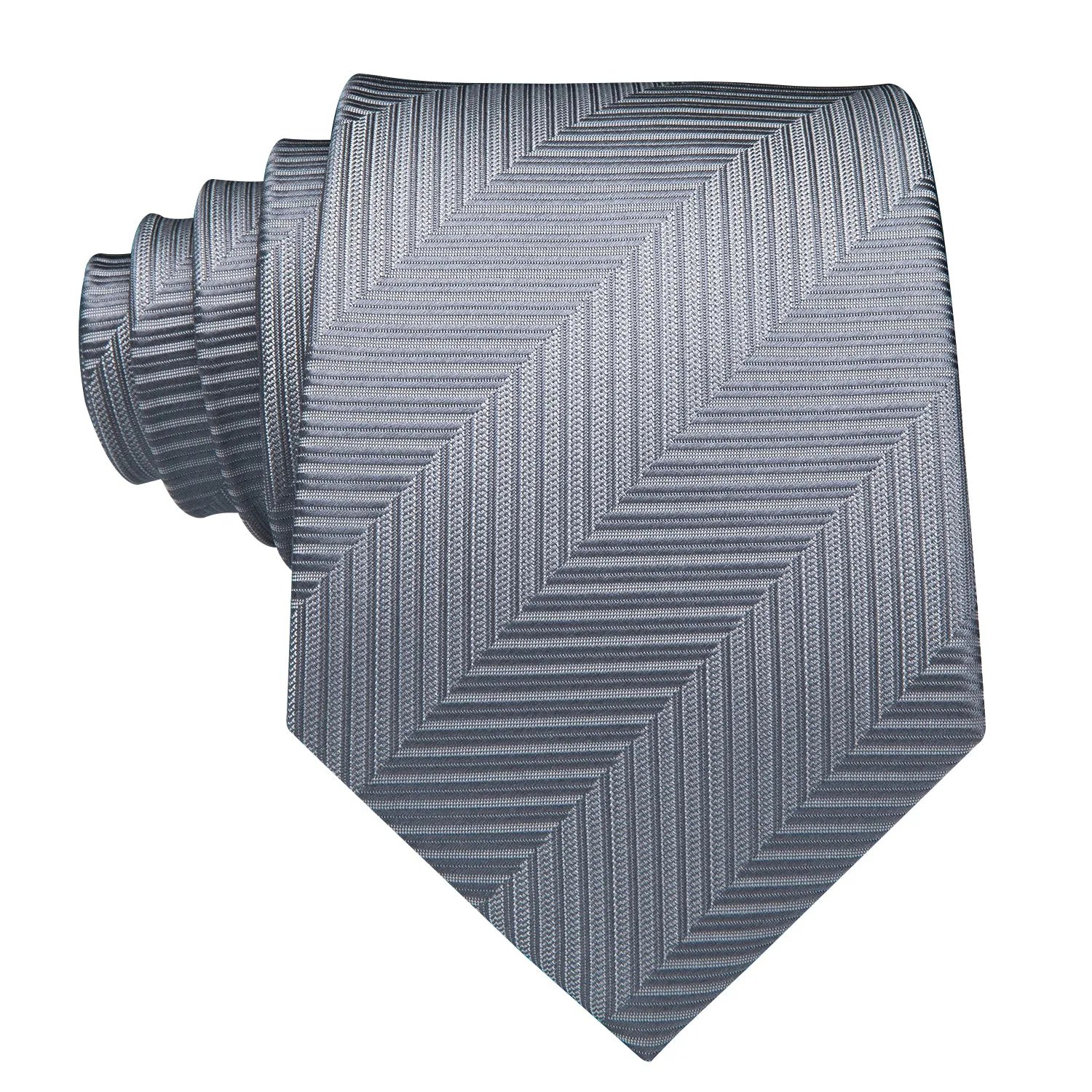 Hi-Tie Essential Dark Grey Striped Necktie Pocket Square Cufflinks Set