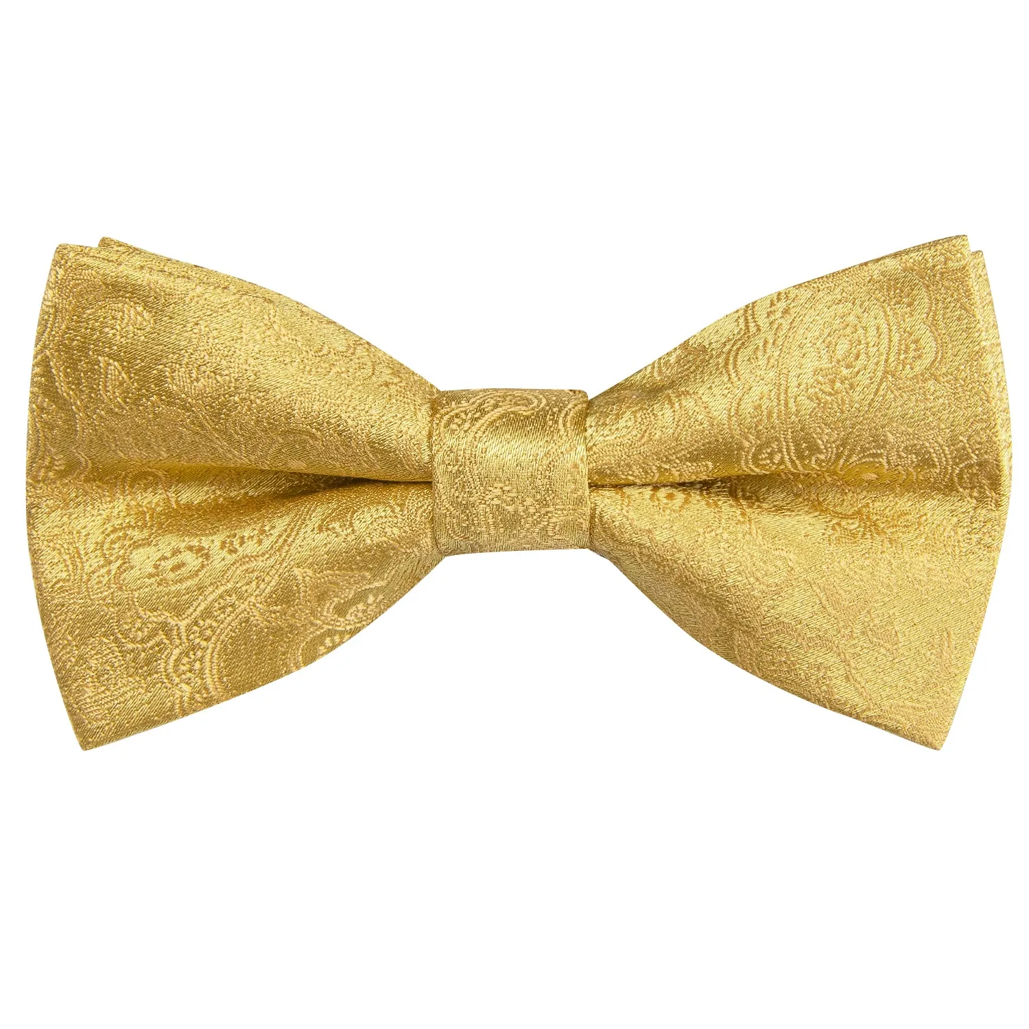 Hi-Tie Gold Paisley Children Kids Bow Tie Pocket Square Cufflinks Set