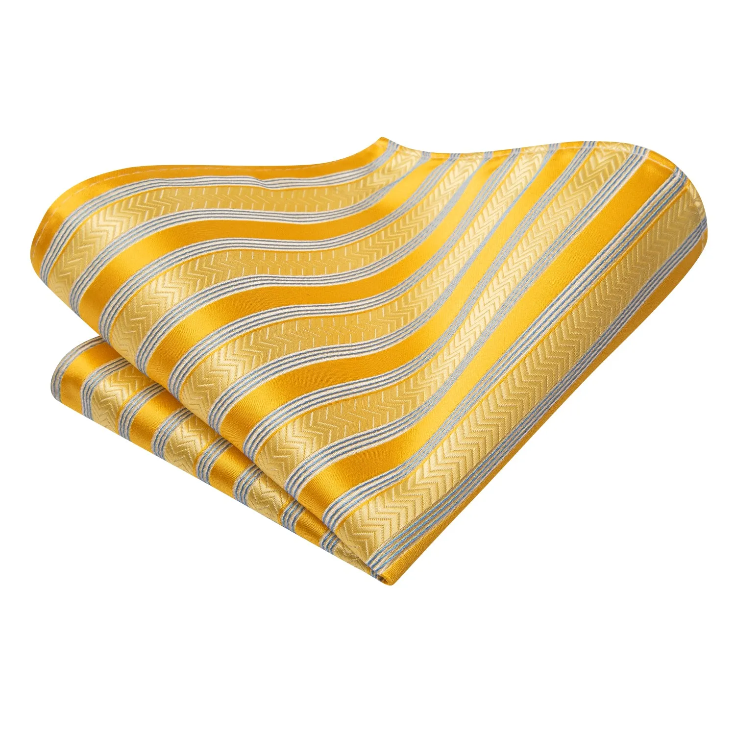 Hi-Tie Gold Tie Yellow Silver Striped Tie Pocket Square Cufflinks Set