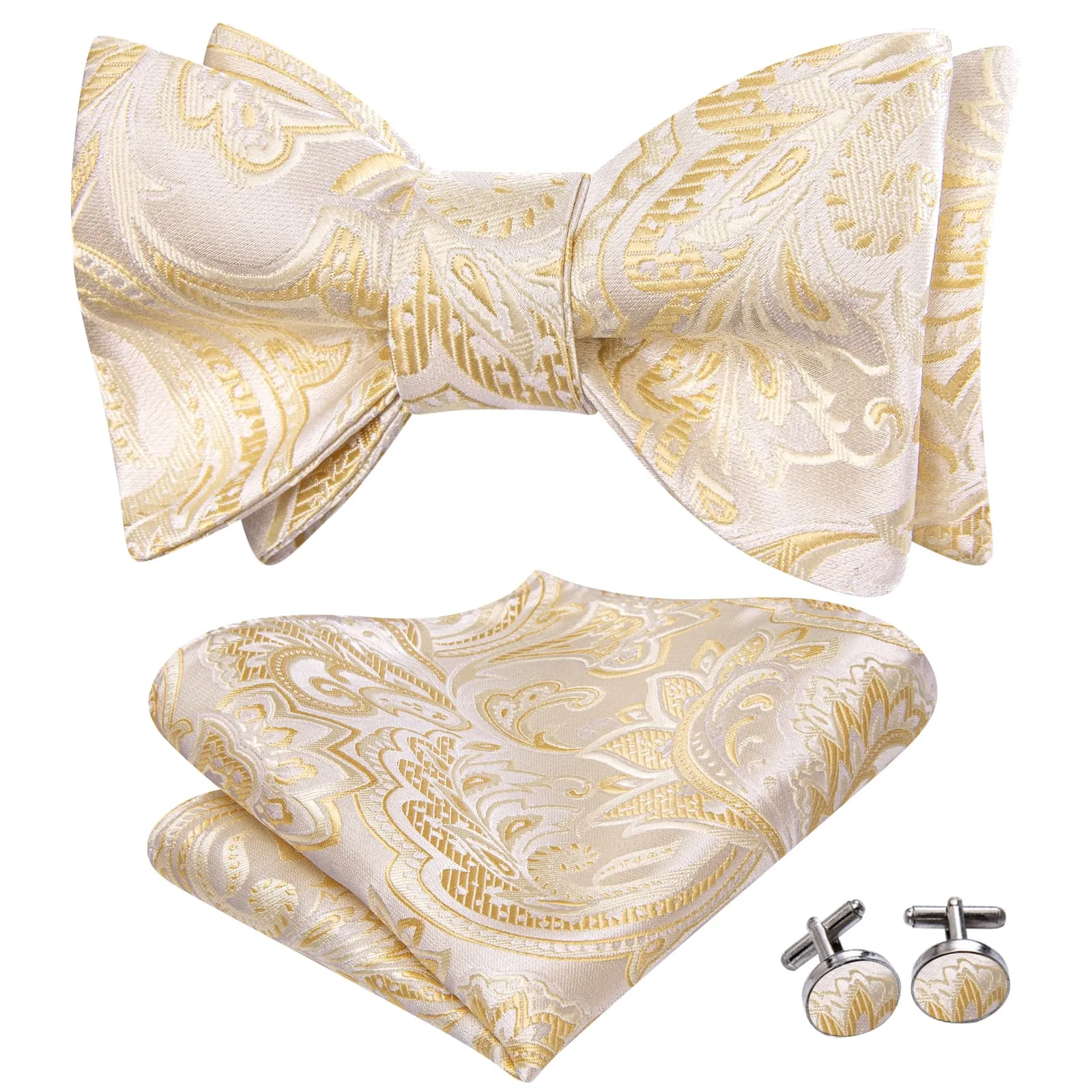 Hi-Tie LightYellow Bowtie Wheat Floral Men's Wedding Bowtie Set Formal