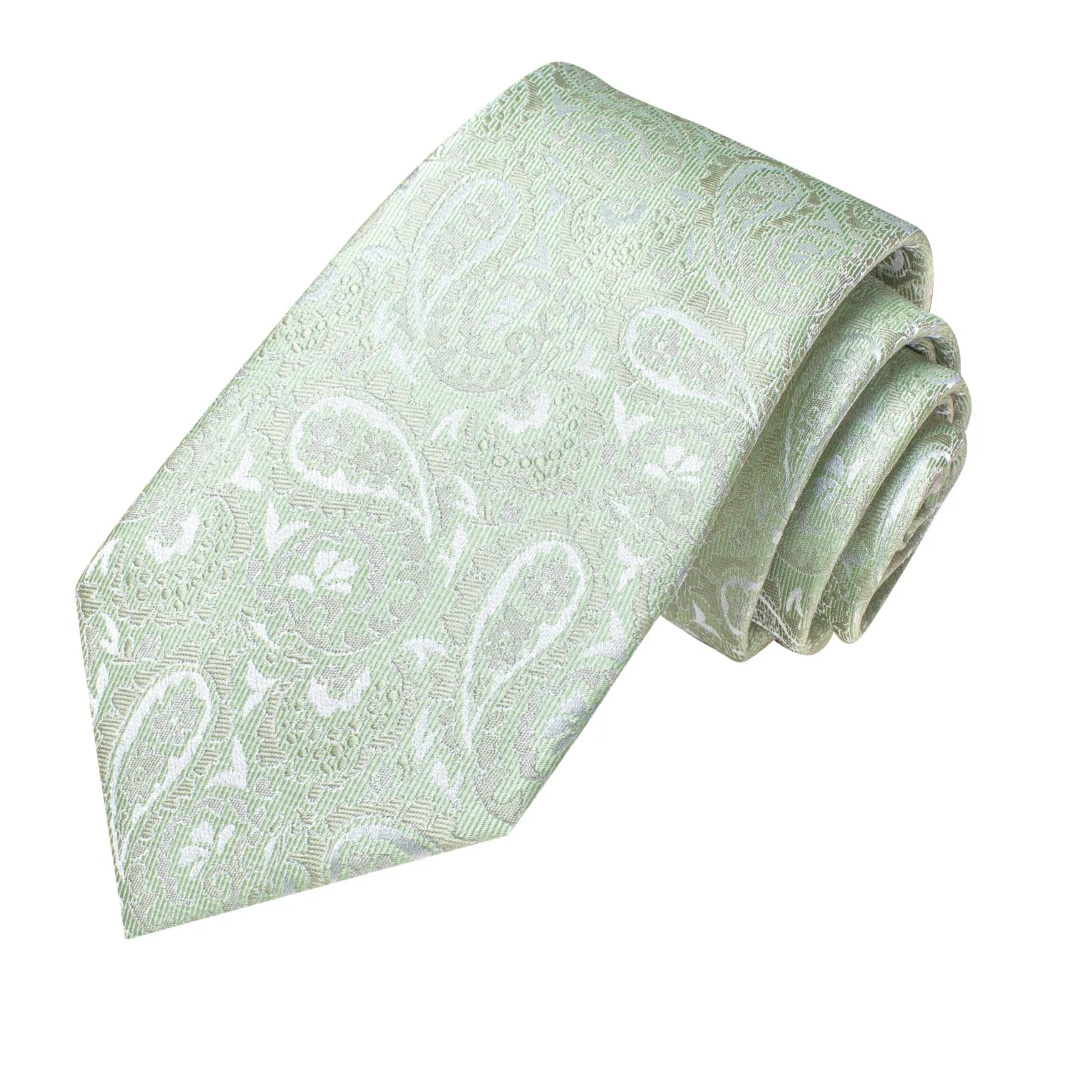 Hi-Tie Mint Green Paisley Silk Men Necktie Pocket Square Cufflinks Set