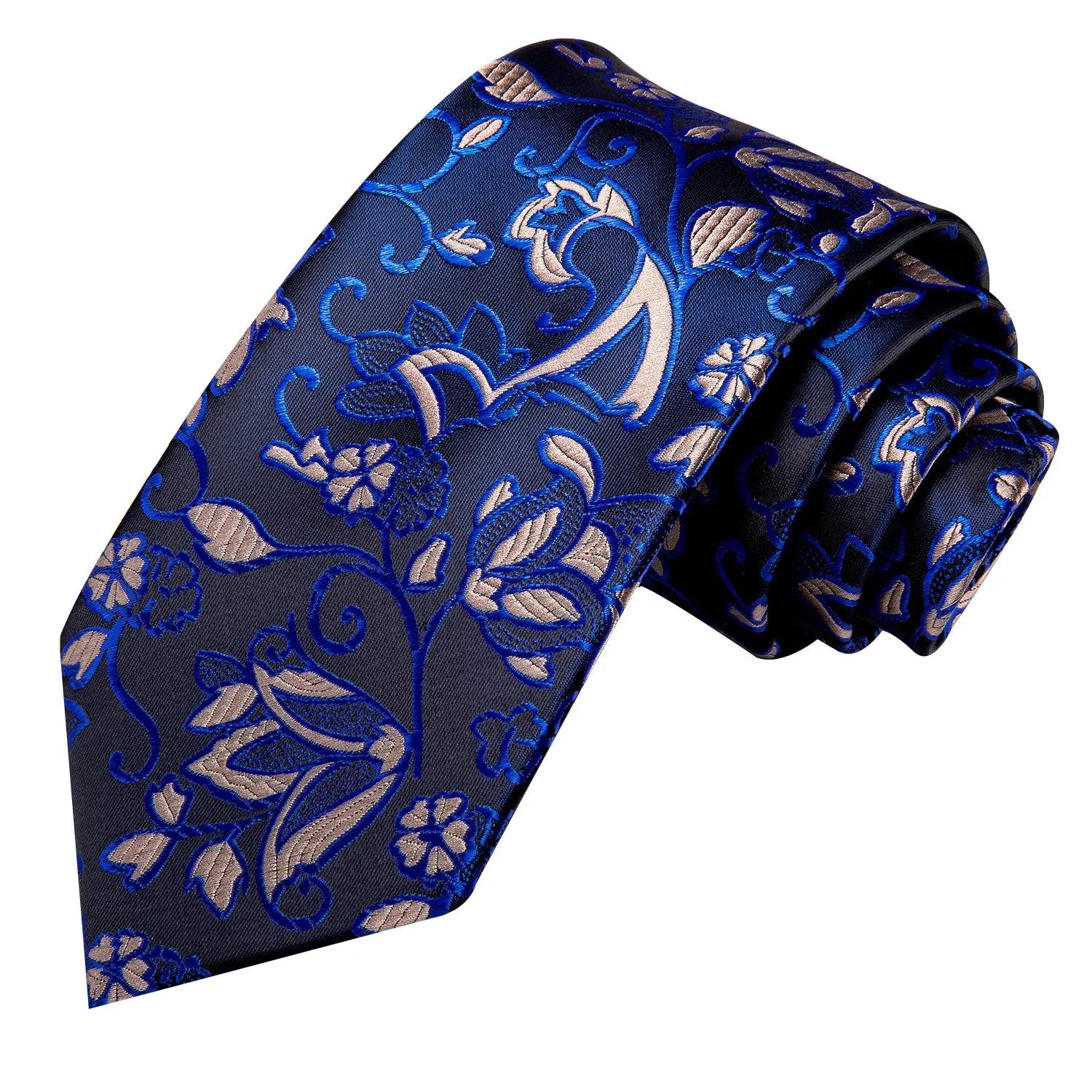 Hi-Tie Necktie Black Yellow Floral Tie Pocket Square Cufflinks Set