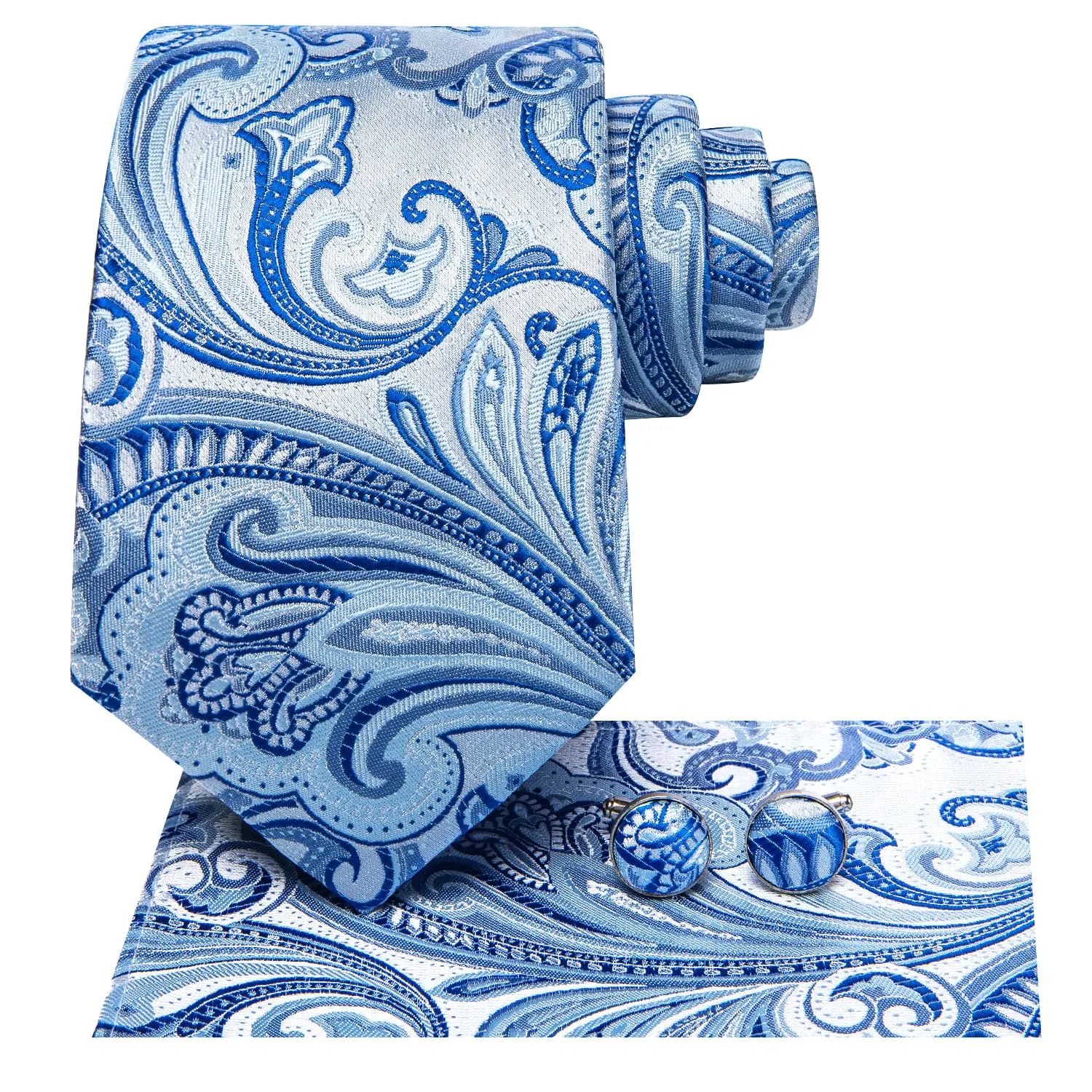 Hi-Tie Paisley Tie Sky Blue Silk Necktie for Men