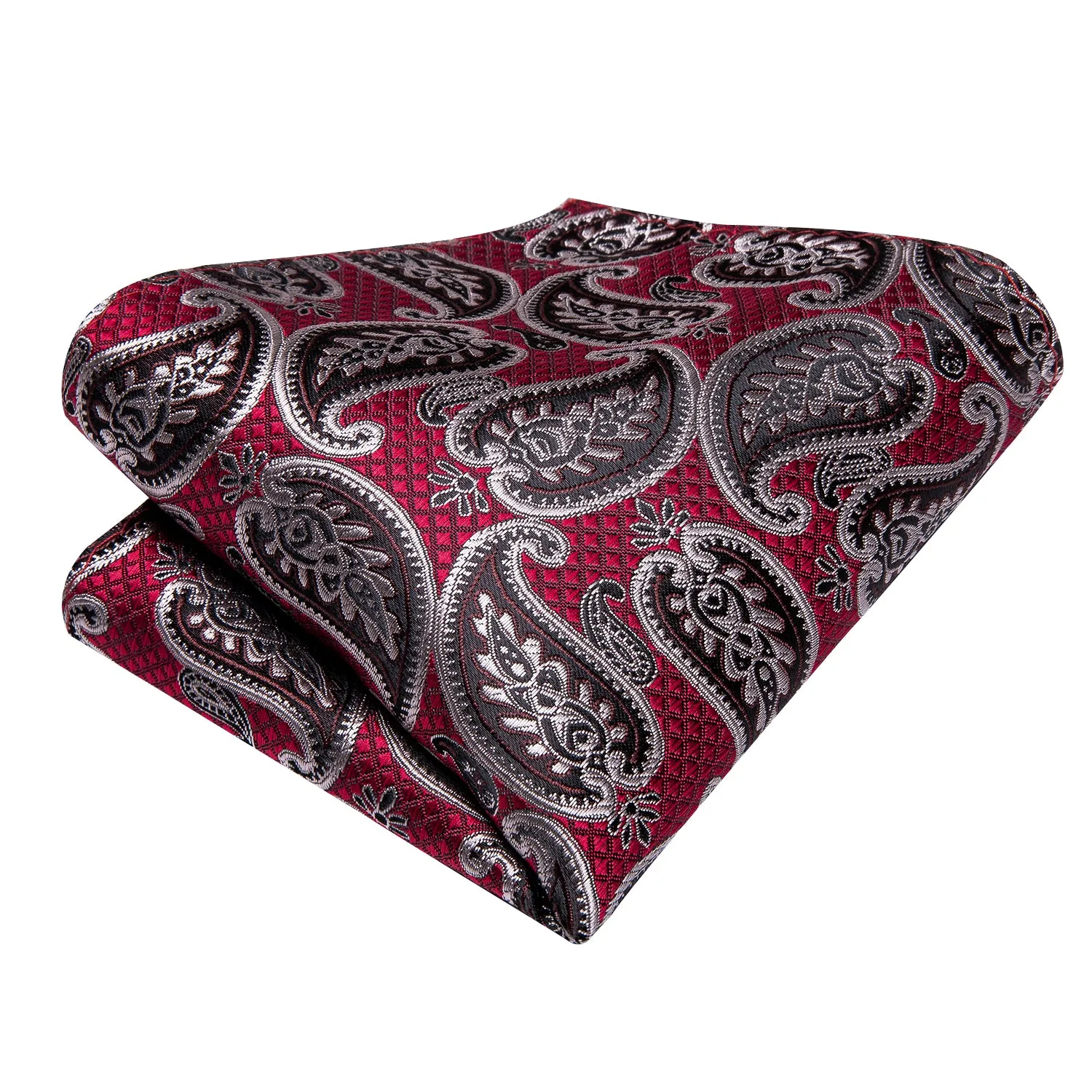 Hi-Tie Red Brown Paisley Tie Pocket Square Cufflinks Set