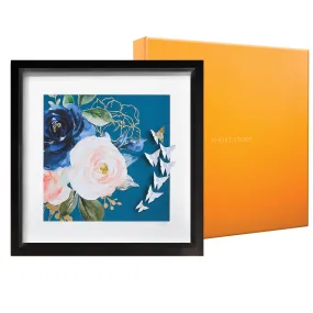 Large Black Frame Floral Blue