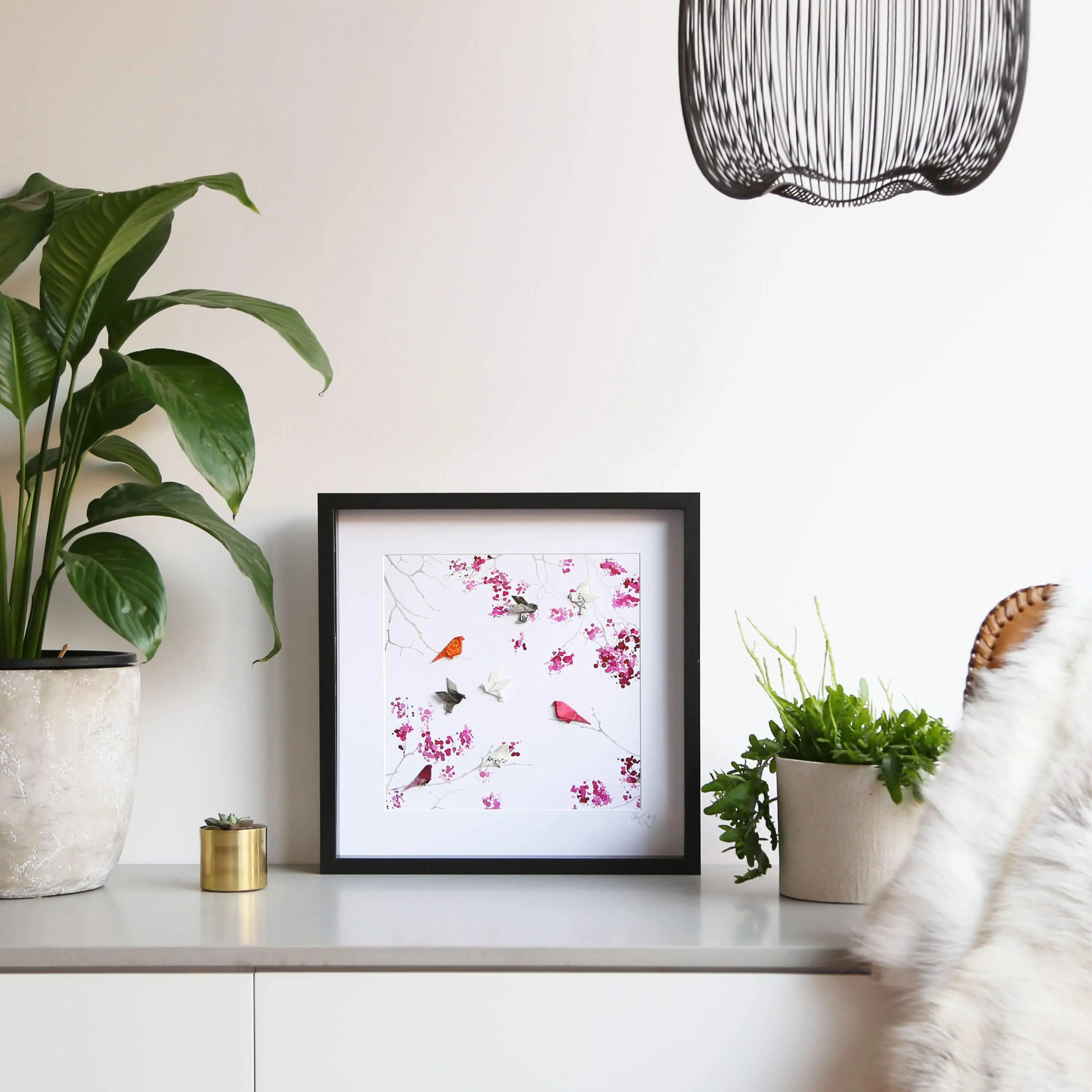 Large Black Frame Painted Cherry Blossom