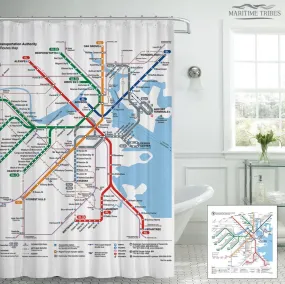 MBTA Map Shower Curtain with Rapid Transit Map