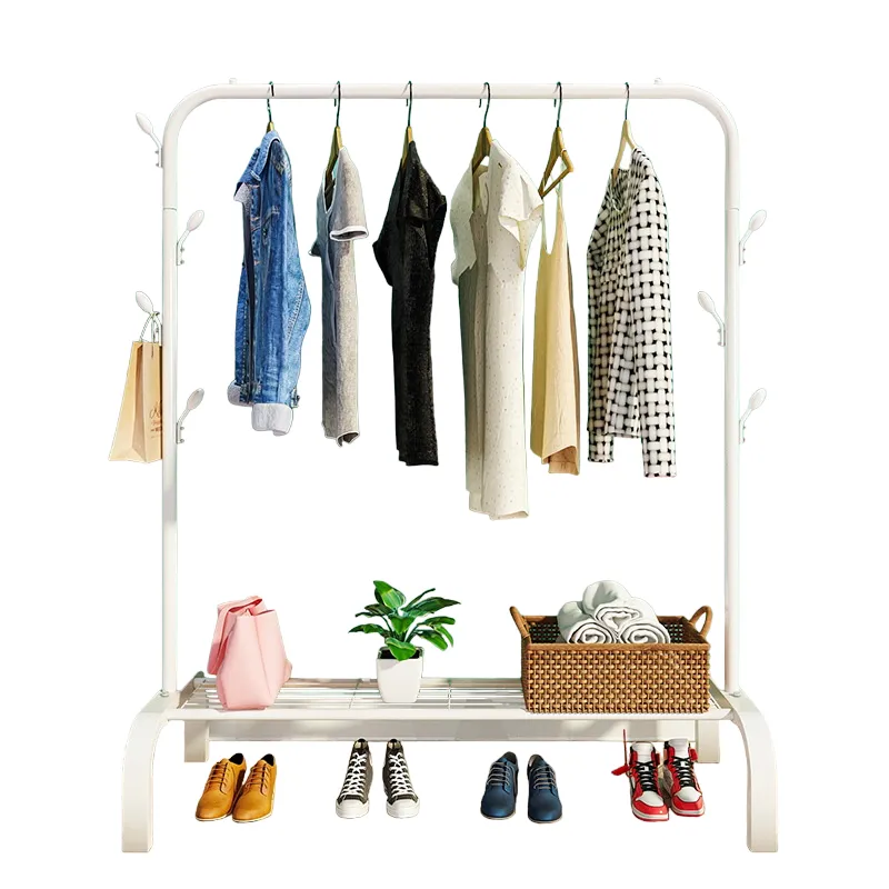 Metal 7 Hook Garment Rack Clothes Coat Stand 105cm-White