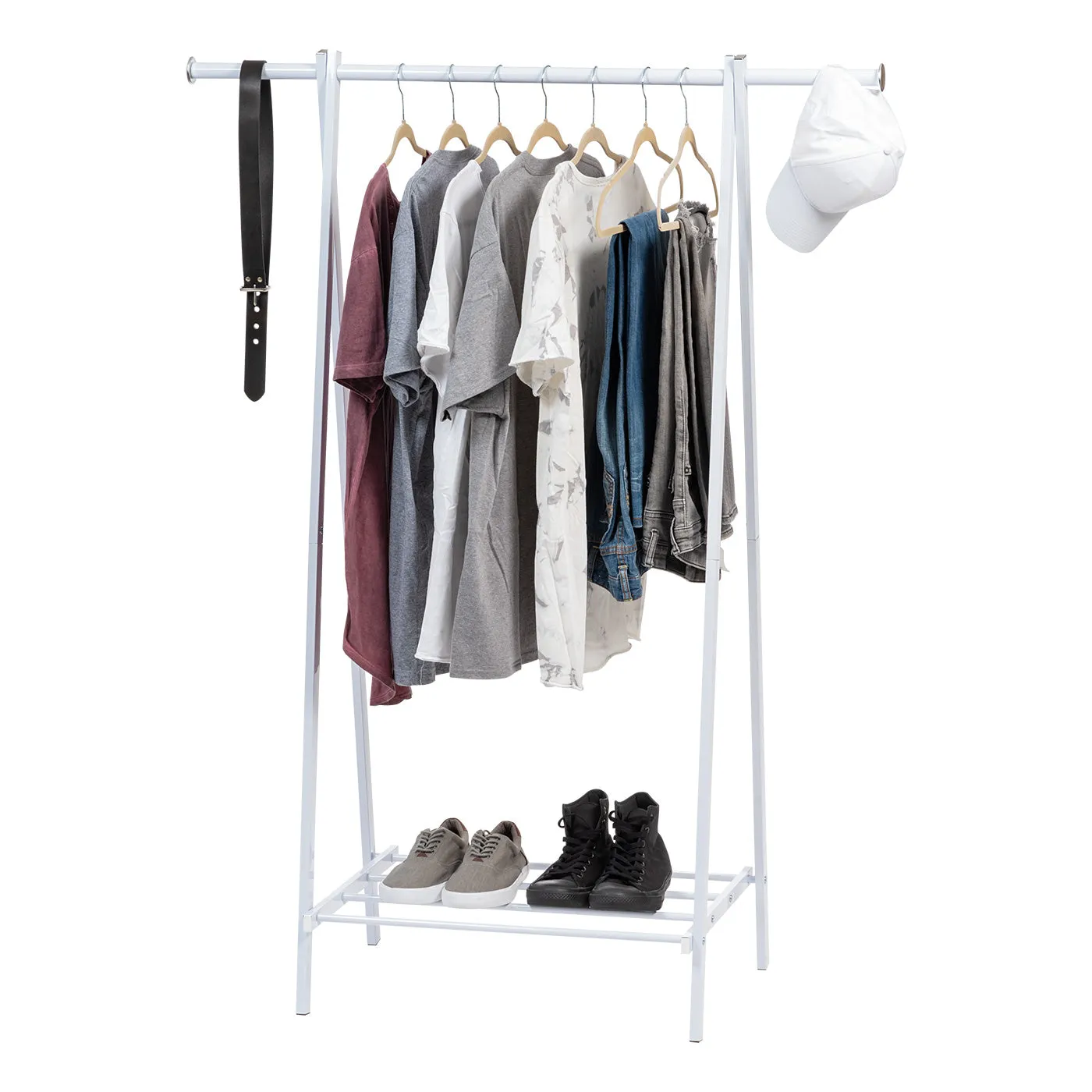 Metal Garment Rack with Slatted Shelf