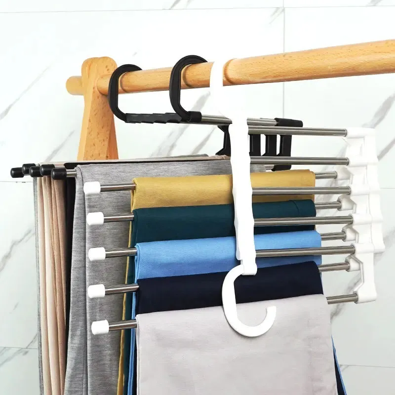 Multi-functional 9 in 1 Trouser Storage Rack Adjustable Pants Tie Storage Shelf Closet Organizer Stainless Steel Clothes Hanger